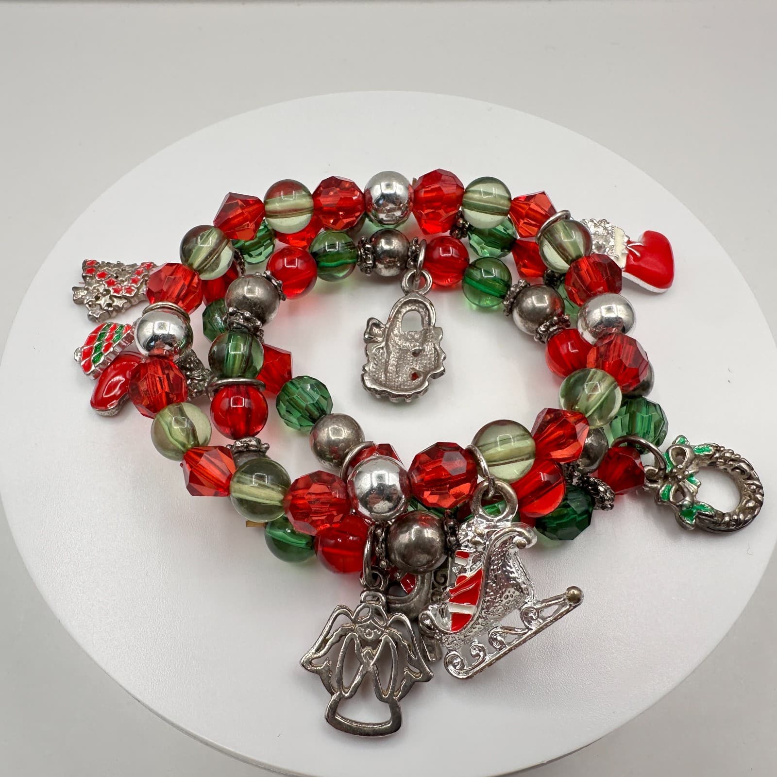Vintage 80s Christmas Multicoloured Jingle Beaded Bracelet Sets Necklace Jewelry - Thumbnail 6