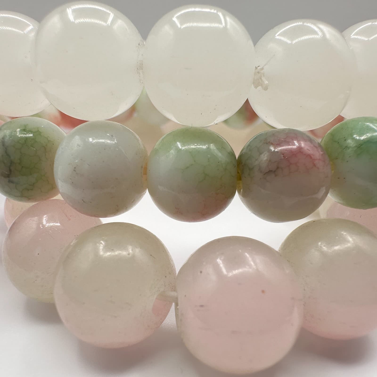 Vintage 80s Beaded Bracelet Set Rose Quartz Prehnite Stretch Womens Jewelry - Thumbnail 4