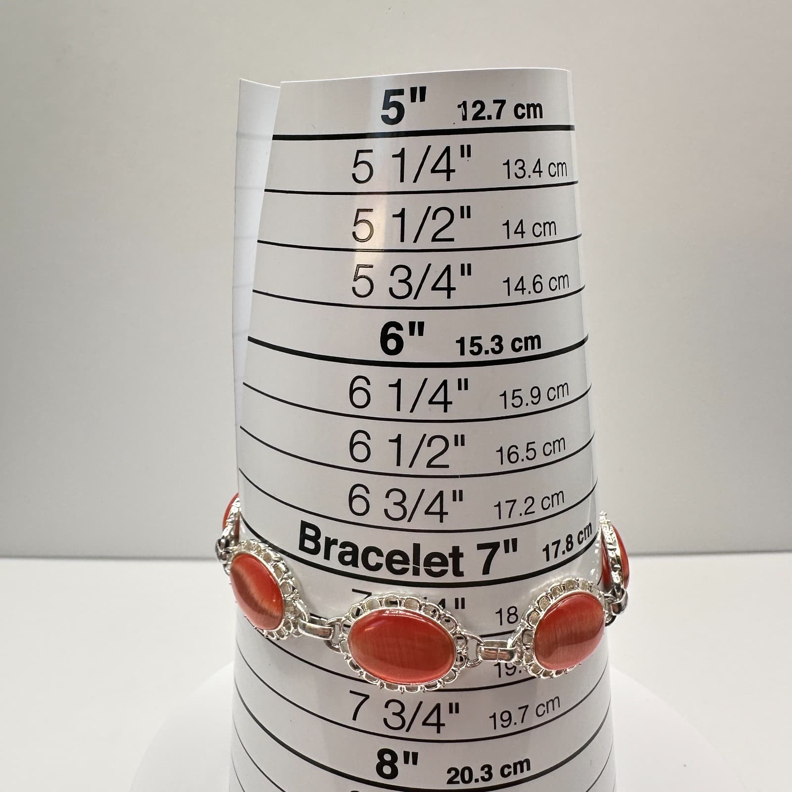 Vintage 80s Orange Moonstone Bangle Bracelet Silver Tone Style Jewelry - Thumbnail 7