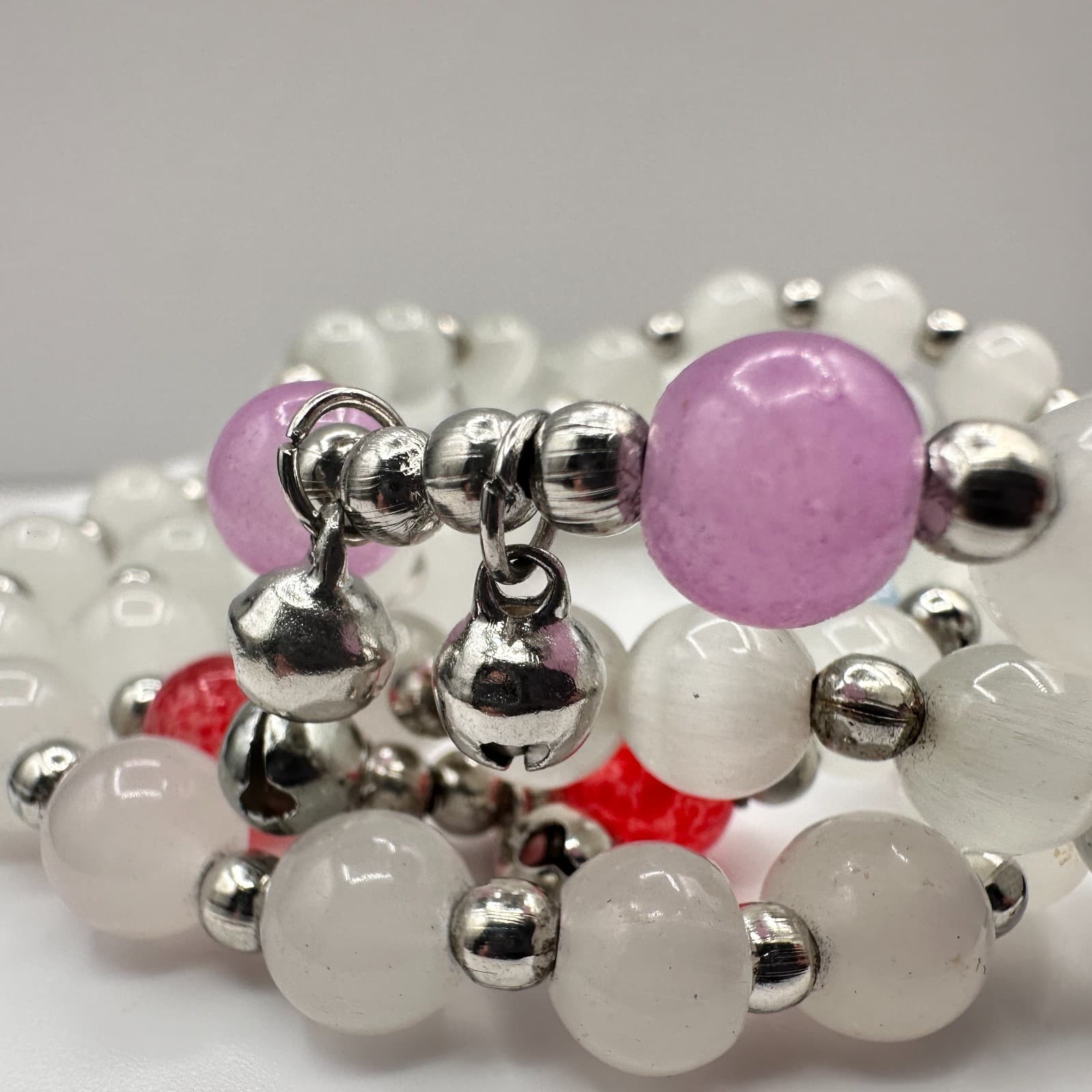 Vintage 90s White Glass Beaded Bracelet Multi Strand Boho Women's Jewelry - Thumbnail 3