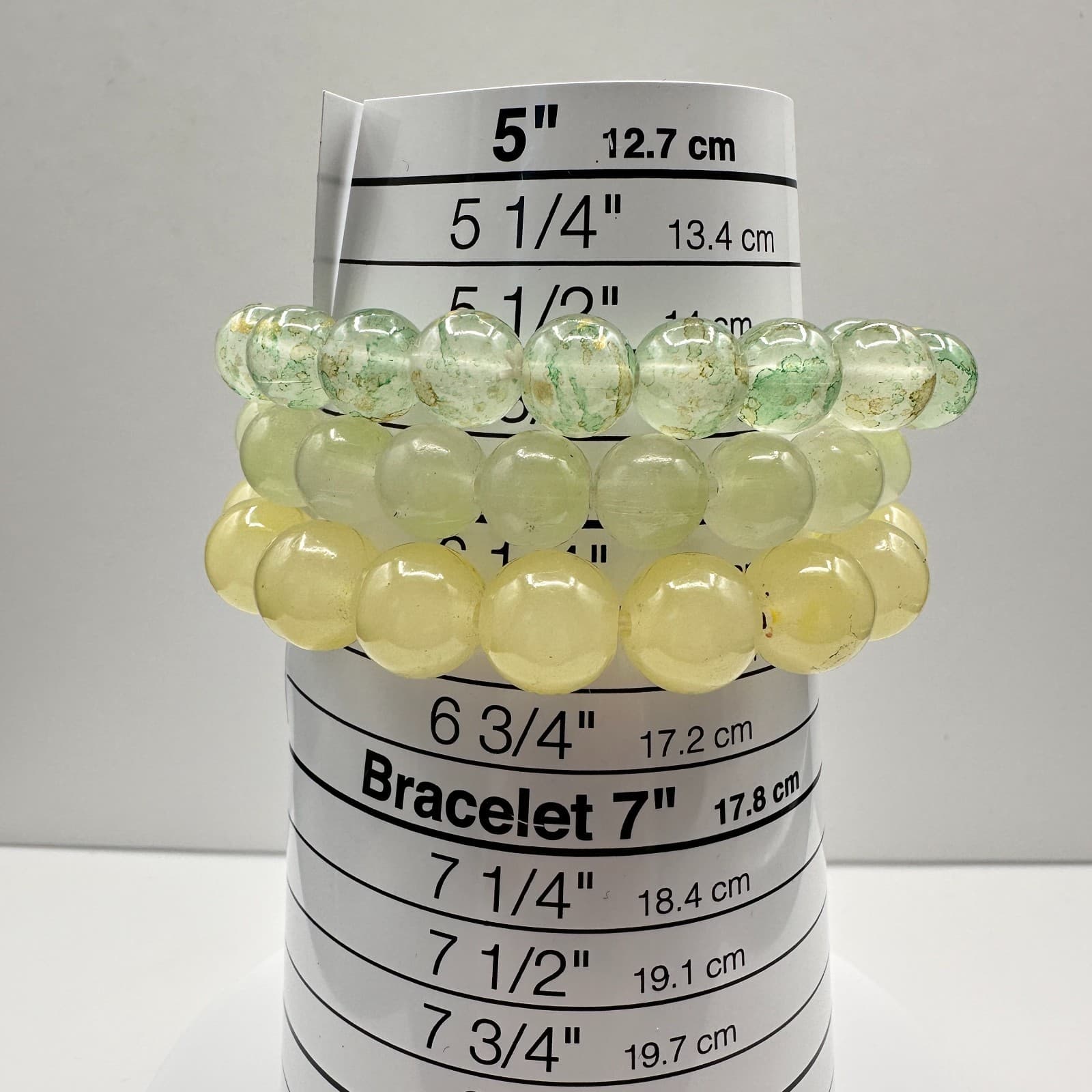 Vintage 80s Natural Prehnite Beaded Bracelet Round Stretchy Womens Jewelry - Thumbnail 7