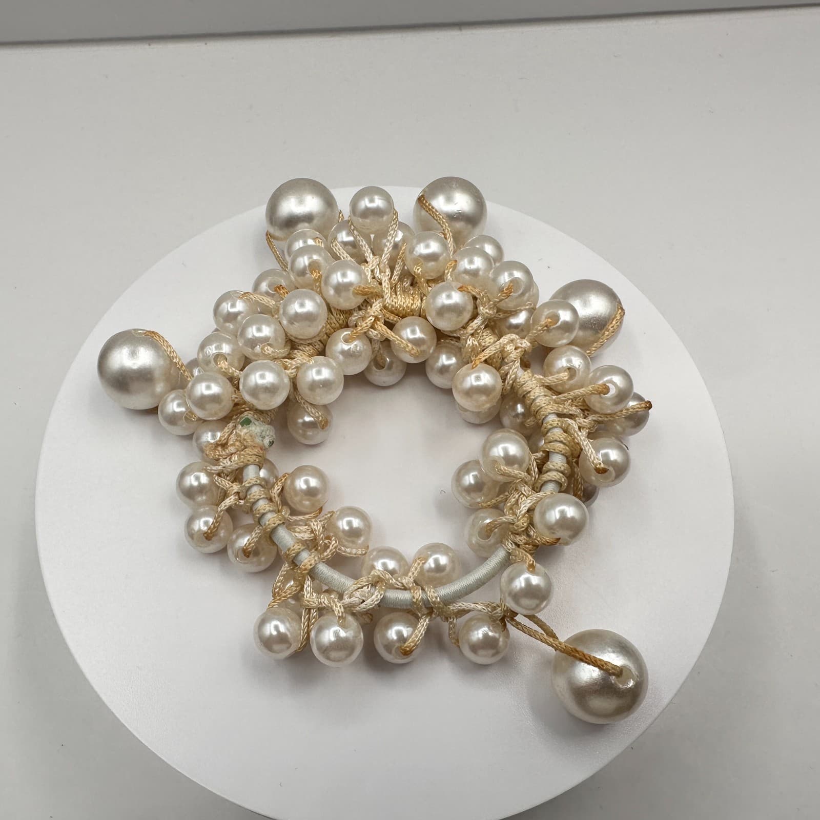 Vintage 90s Faux Pearl Cluster Stretch Bracelet Set Boho Classic Women's Jewelry - Thumbnail 9