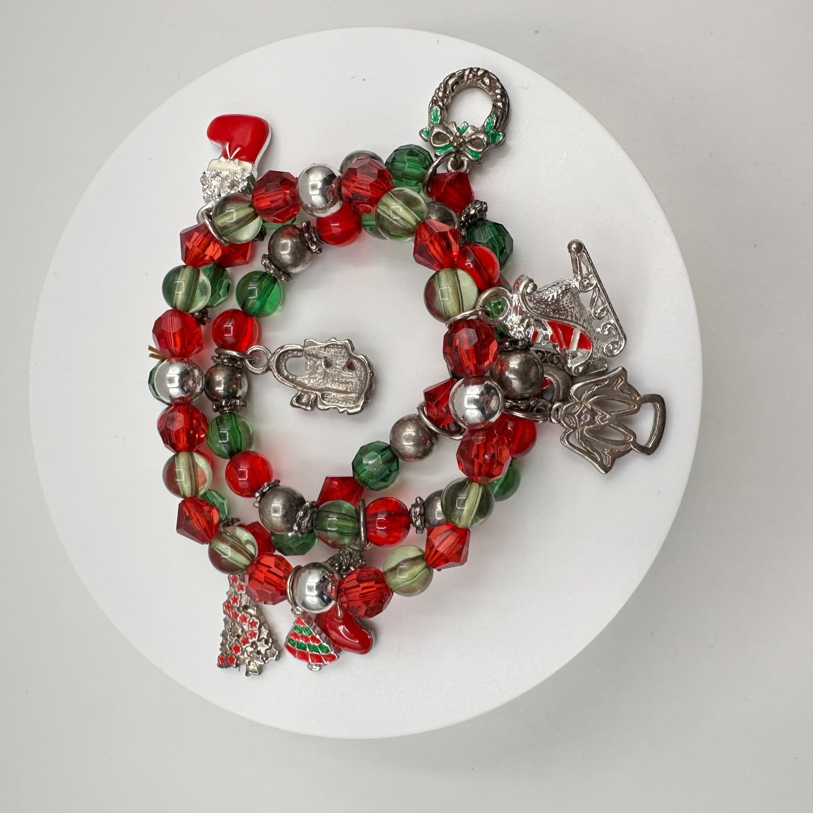 Vintage 80s Christmas Multicoloured Jingle Beaded Bracelet Sets Necklace Jewelry - Thumbnail 2