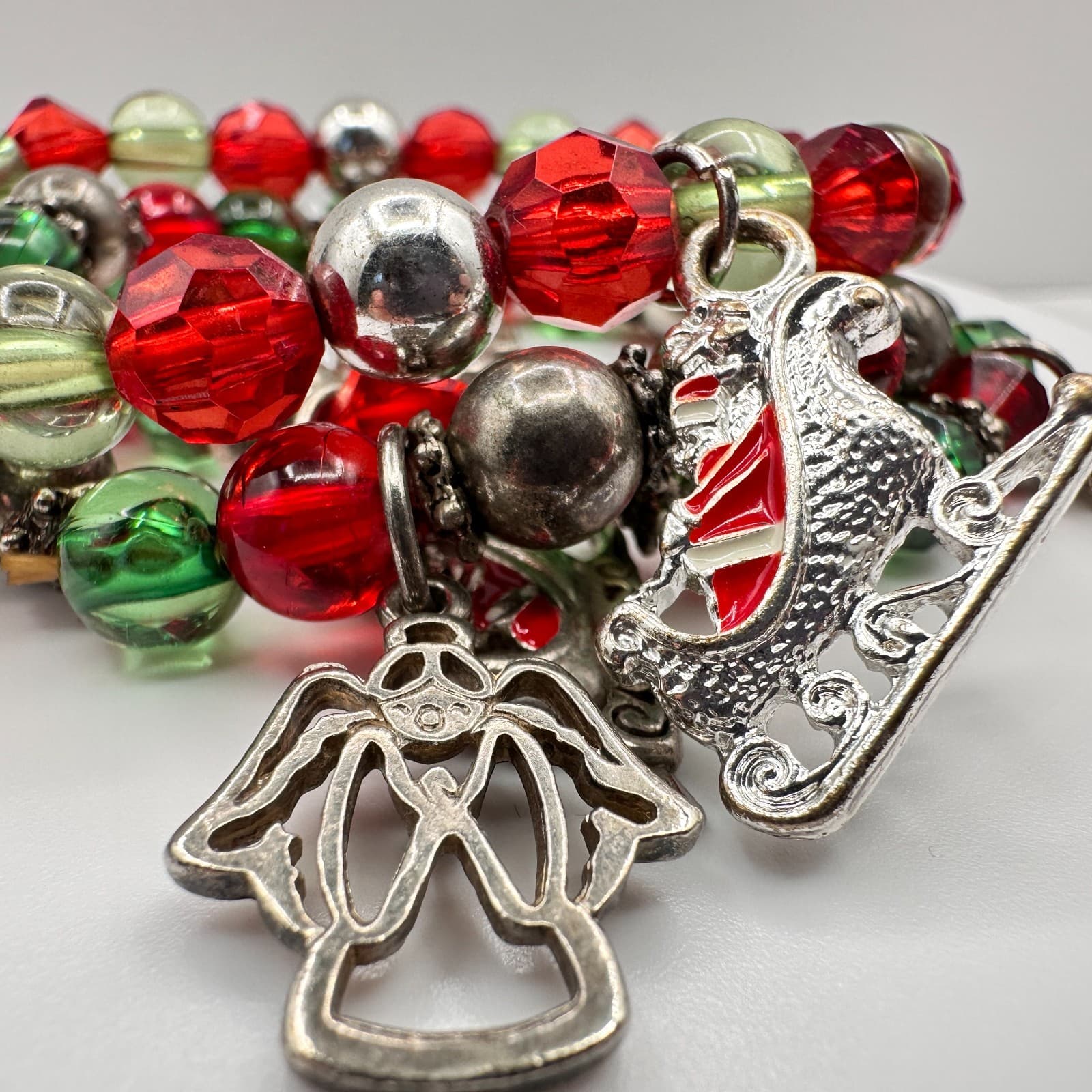 Vintage 80s Christmas Multicoloured Jingle Beaded Bracelet Sets Necklace Jewelry - Thumbnail 4