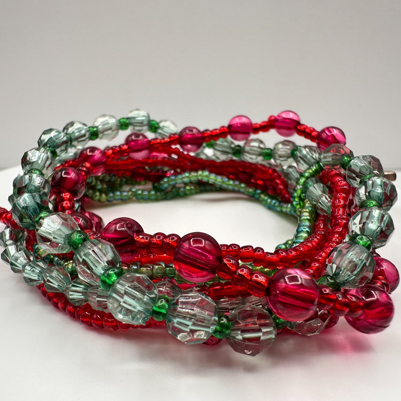 Vintage 80s Christmas Multicoloured Jingle Beaded Bracelet Sets Necklace Jewelry - Thumbnail 11