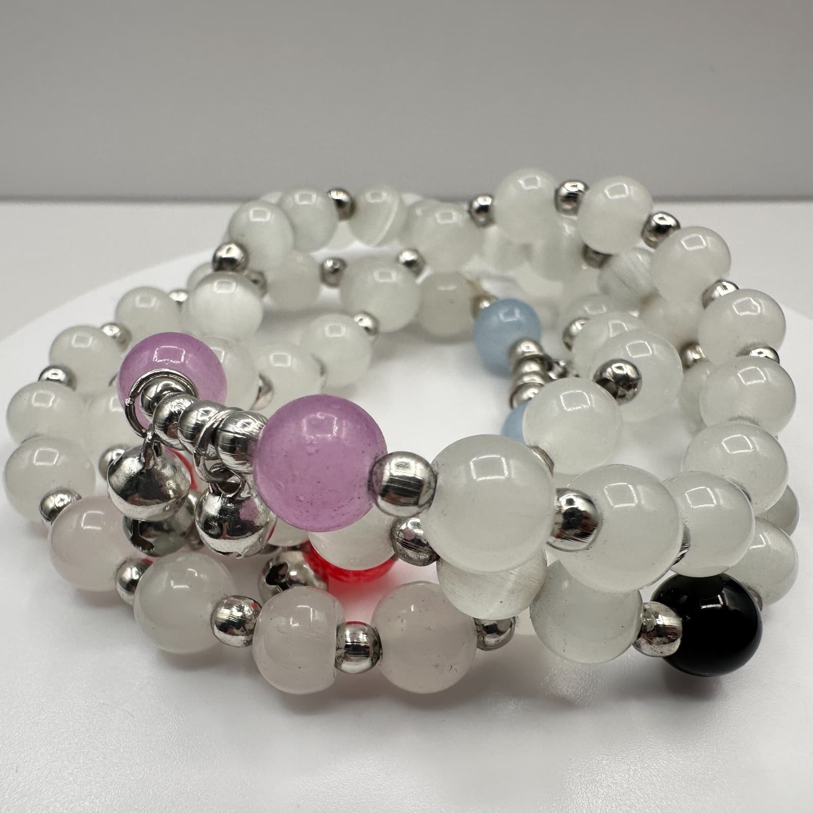 Vintage 90s White Glass Beaded Bracelet Multi Strand Boho Women's Jewelry - Thumbnail 2