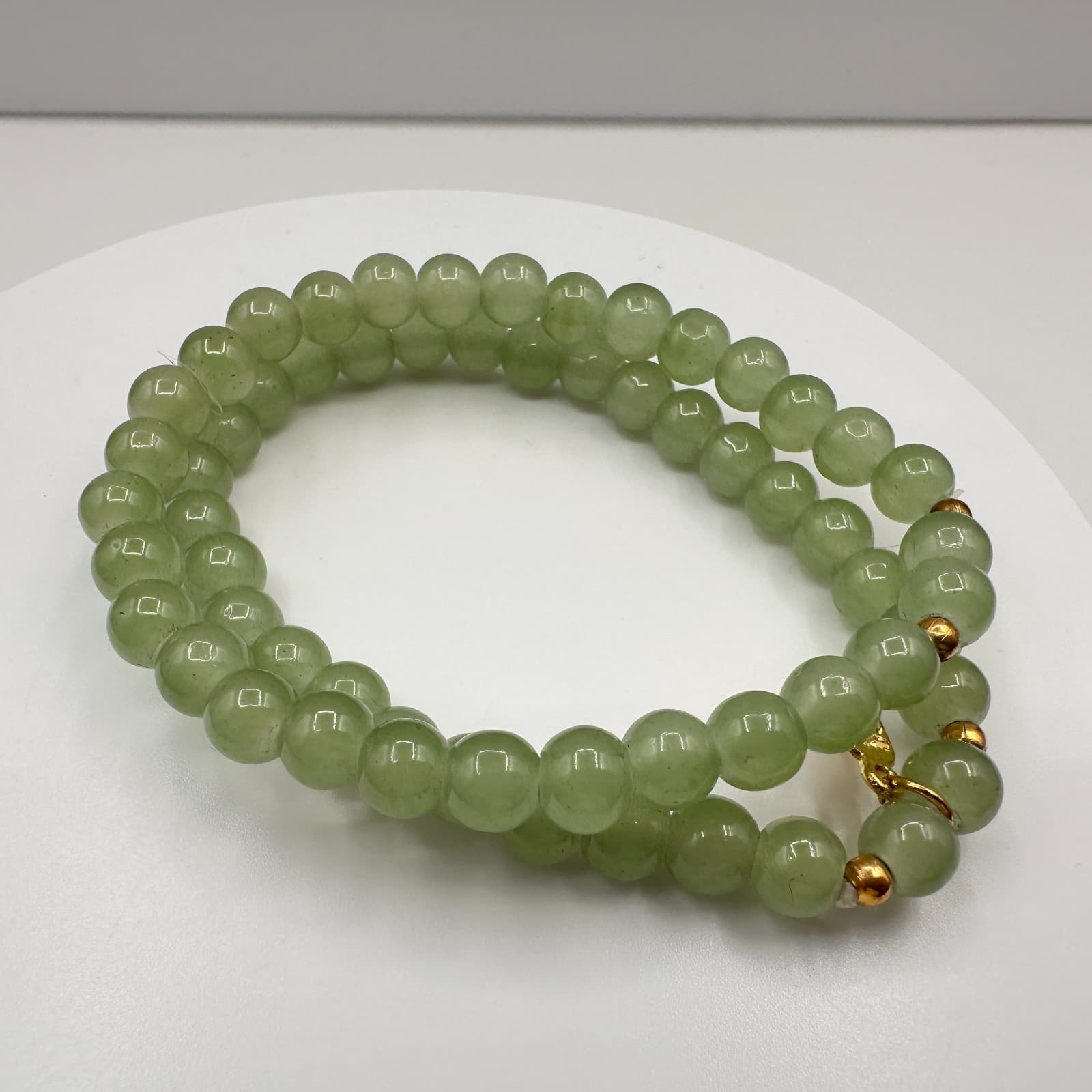 Vintage 90s Green Helvetian Jade Beaded Stretch Bracelet Charm Jewelry - Thumbnail 2