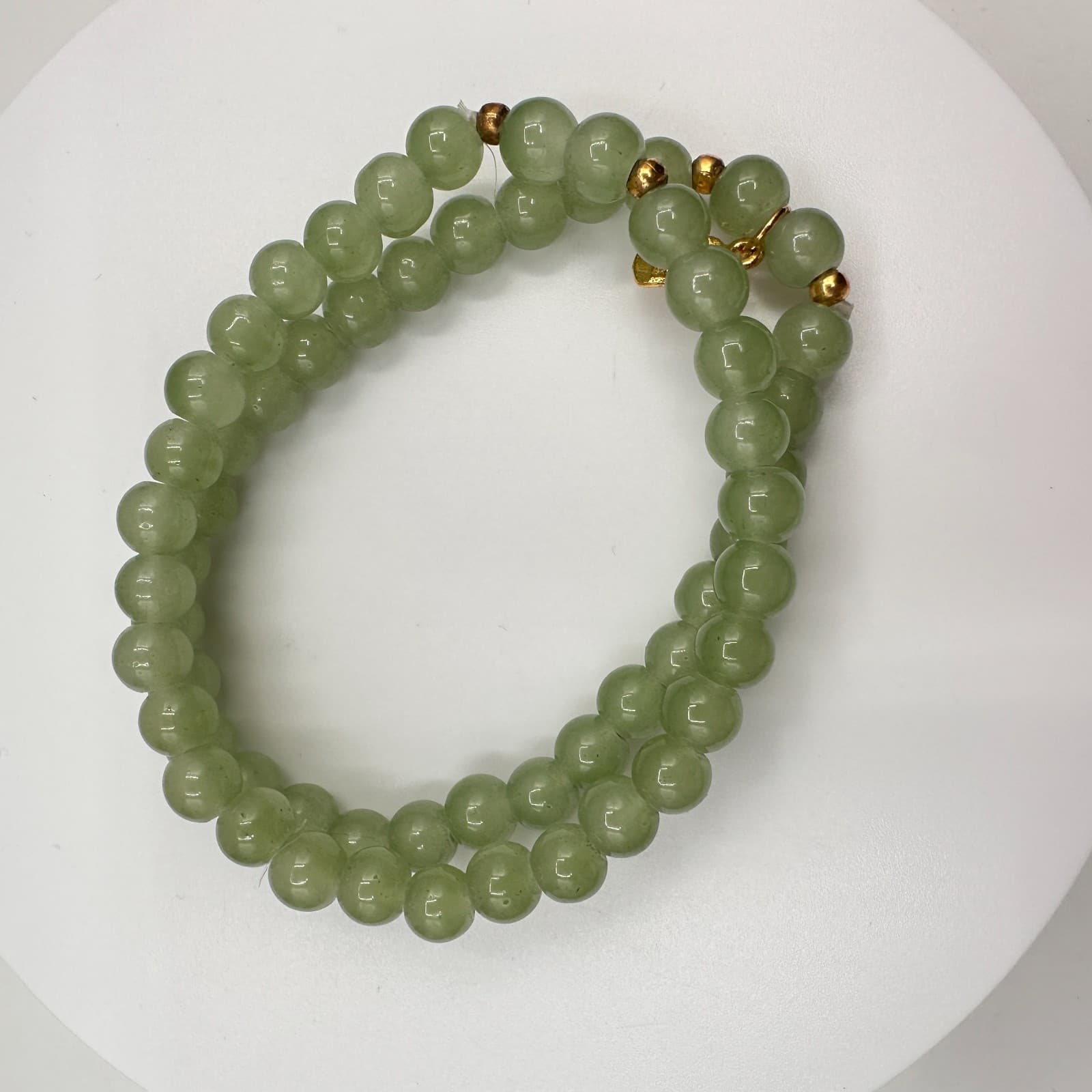 Vintage 90s Green Helvetian Jade Beaded Stretch Bracelet Charm Jewelry - Thumbnail 6