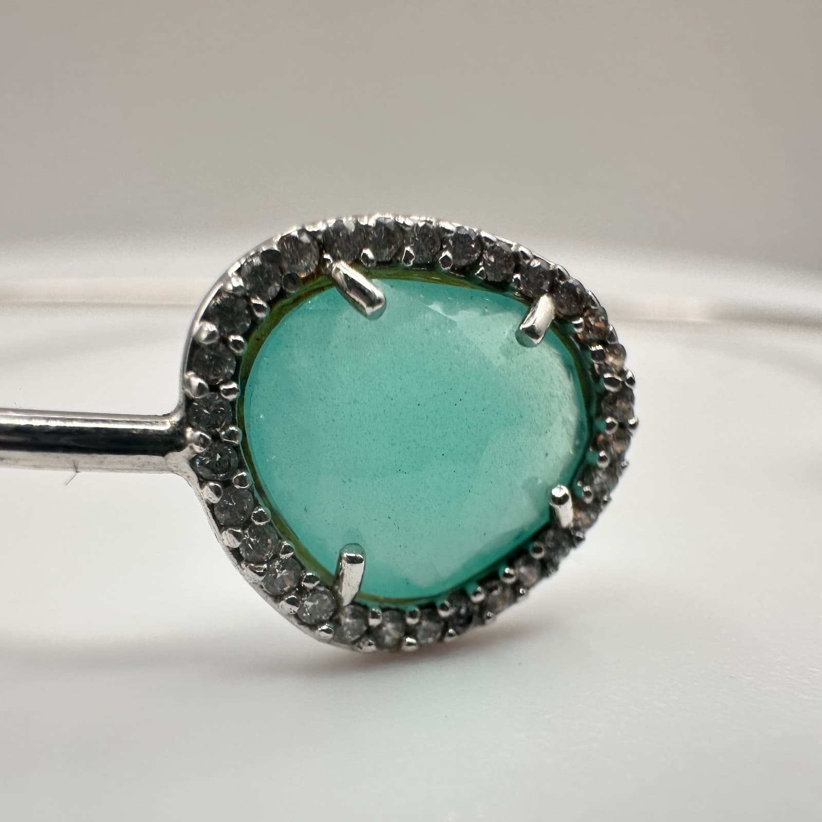 Vintage 80s Silver Tone Aquaplane Pave Bypass Cuff Bangle Bracelet Gift Jewelry - Thumbnail 3