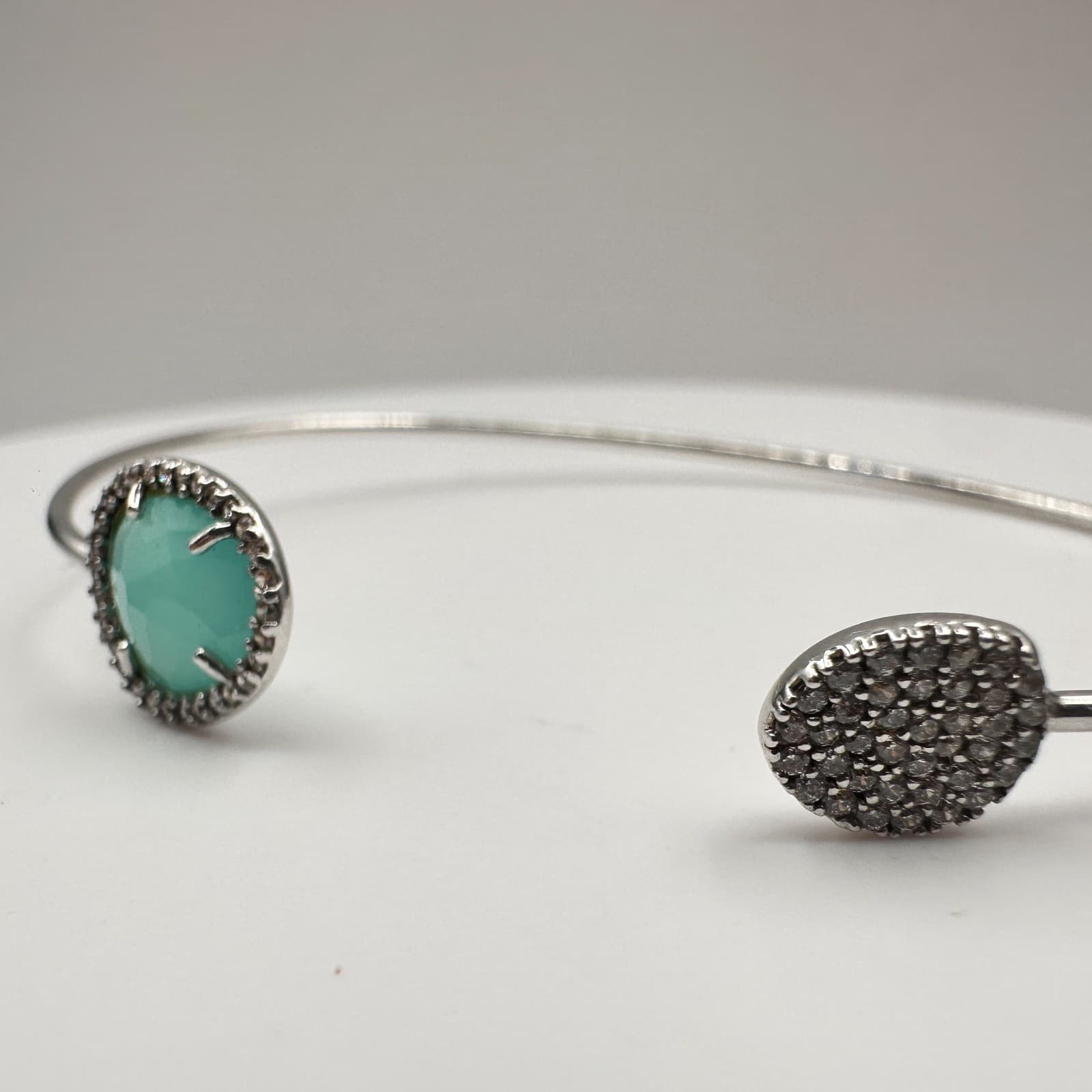 Vintage 80s Silver Tone Aquaplane Pave Bypass Cuff Bangle Bracelet Gift Jewelry - Thumbnail 4