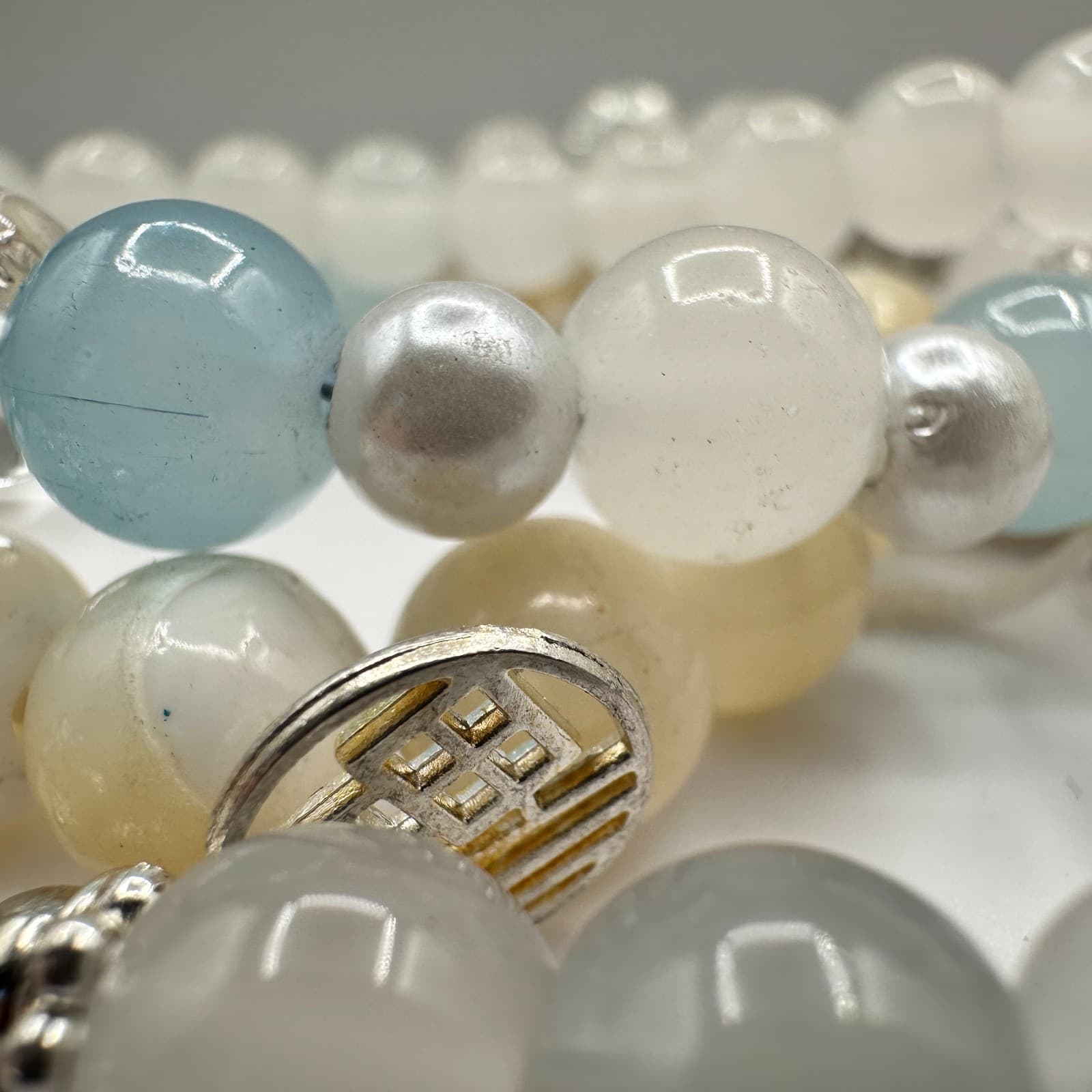 Vintage 80s Natural Aquamarine Moonstone Pixie Amulet Bead Bracelet Set Jewelry - Thumbnail 8