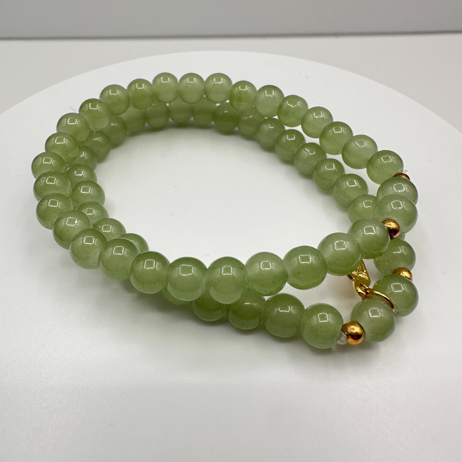 Vintage 90s Green Helvetian Jade Beaded Stretch Bracelet Charm Jewelry - Thumbnail 7