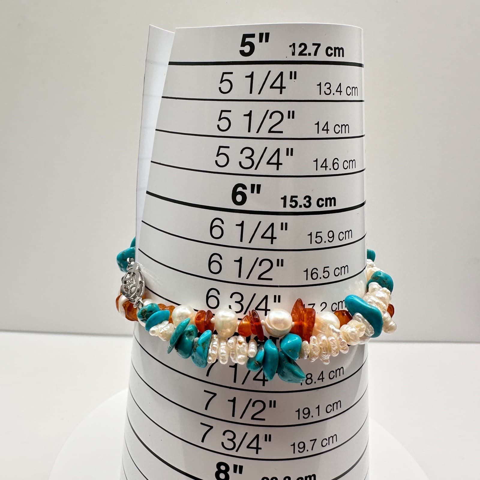 Vintage 90s Multi-Stone Pearl Turquoise Amber Chip Bracelet Set Silver Tone - Thumbnail 9