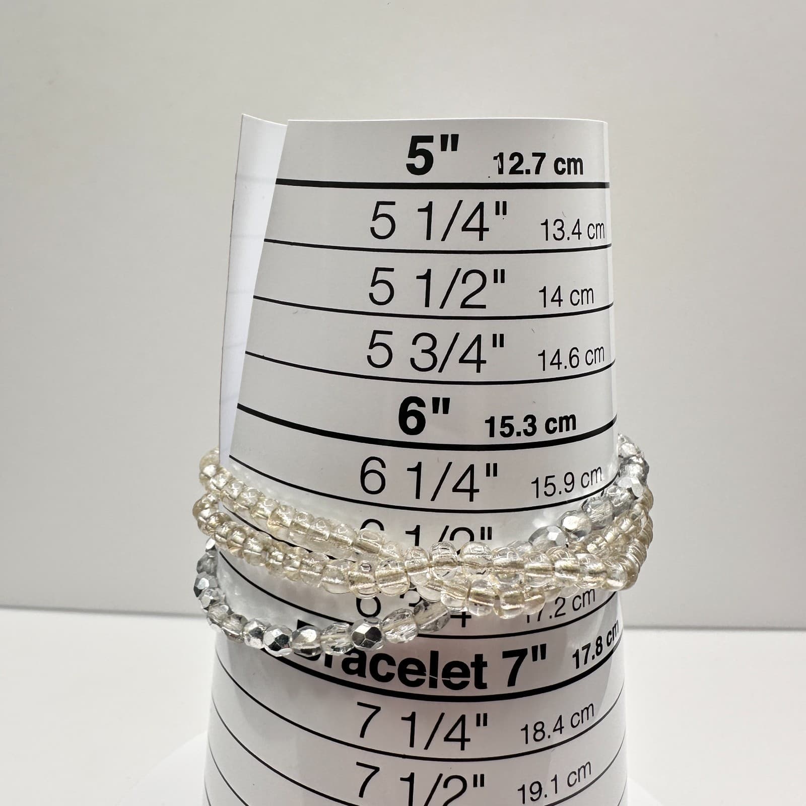 Vintage 90s Beaded Stretch Bracelet Set Silver Clear Glass Boho Fashion Jewelry - Thumbnail 7