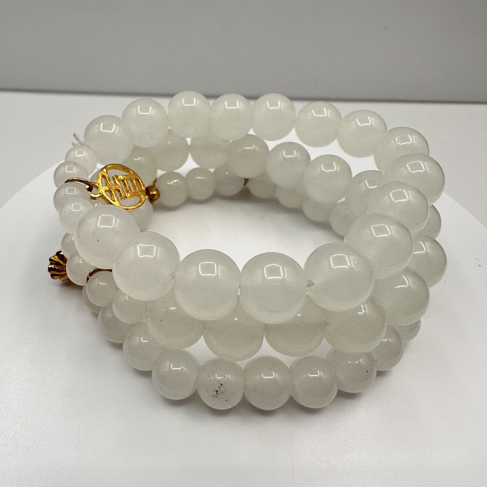 Vintage 80s Jade Beaded Stretch Bracelet Cosmic Gateway Energy Jewelry - Image 1