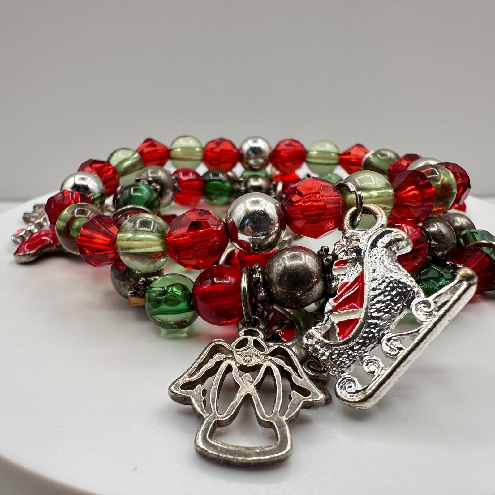 Vintage 80s Christmas Multicoloured Jingle Beaded Bracelet Sets Necklace Jewelry - Thumbnail 3