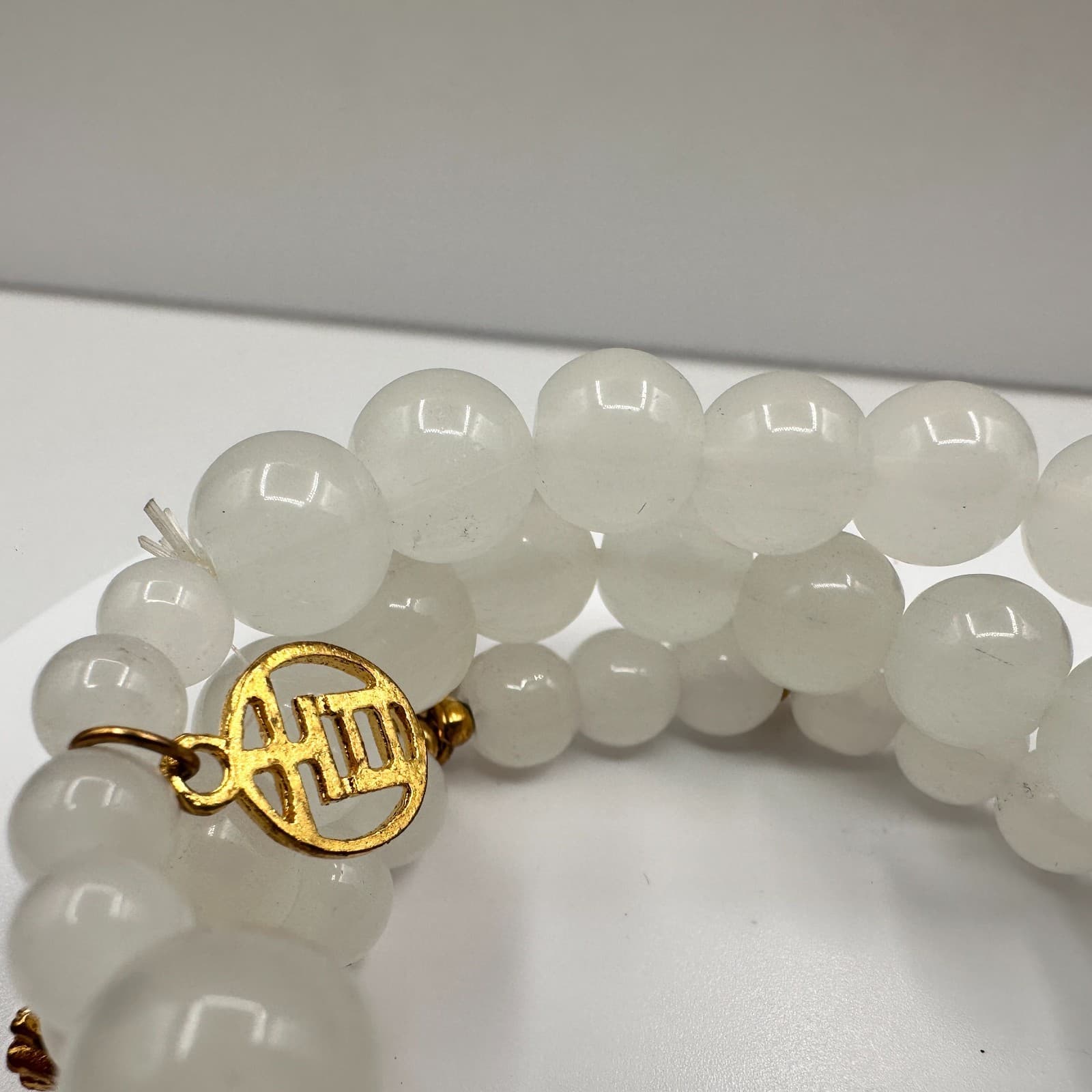 Vintage 80s Jade Beaded Stretch Bracelet Cosmic Gateway Energy Jewelry - Thumbnail 5