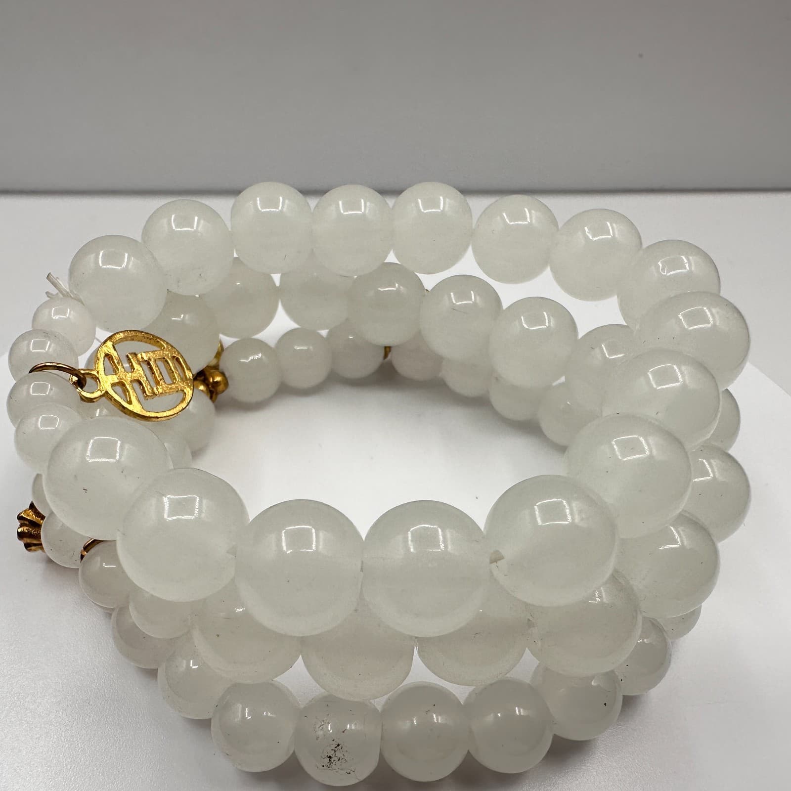 Vintage 80s Jade Beaded Stretch Bracelet Cosmic Gateway Energy Jewelry - Thumbnail 4