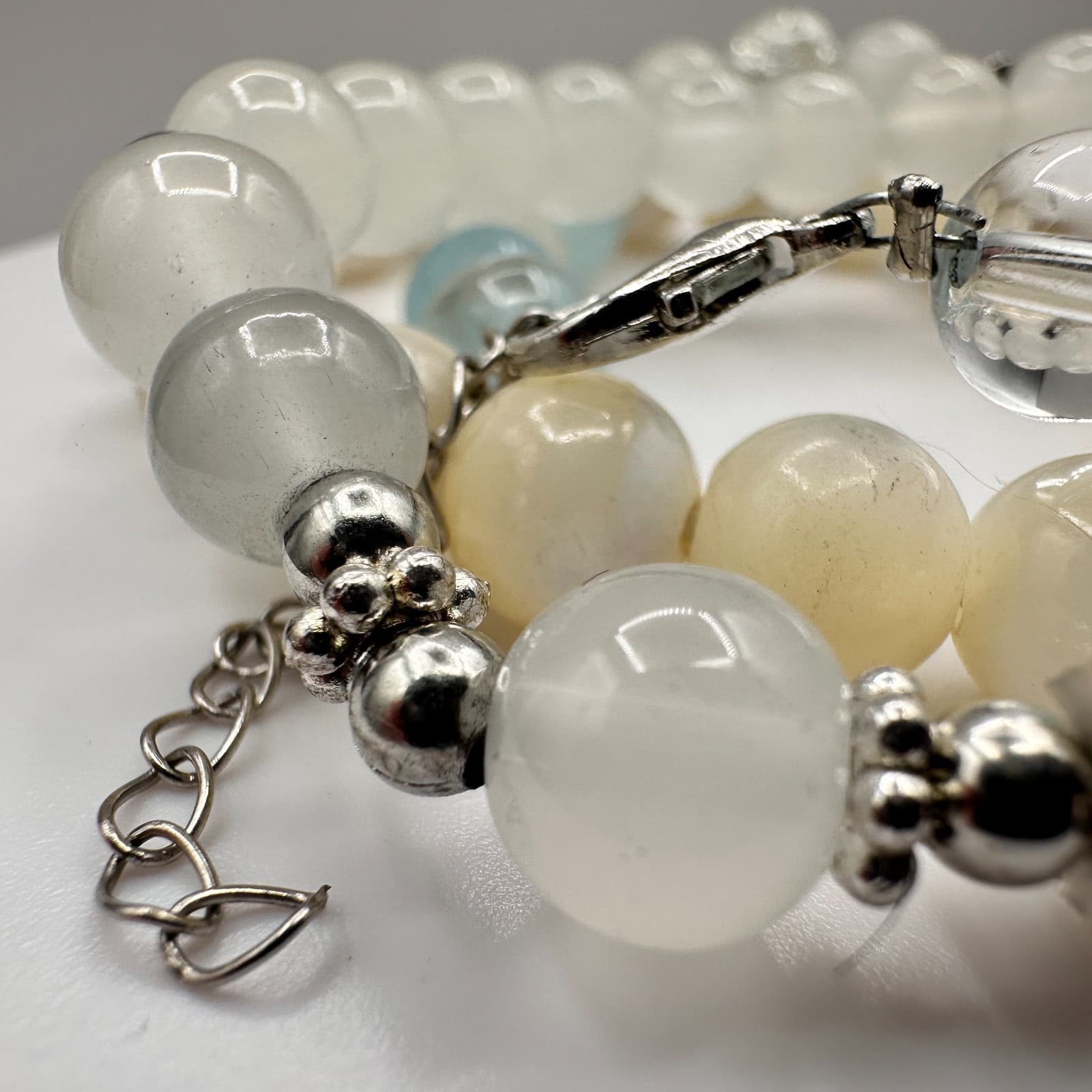 Vintage 80s Natural Aquamarine Moonstone Pixie Amulet Bead Bracelet Set Jewelry - Thumbnail 5