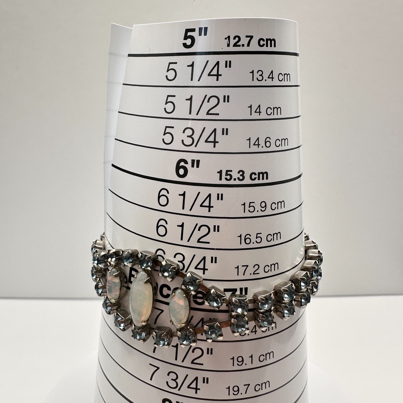 Vintage 70s Silver Tone Blue Rhinestone Moonstone Teardrop Link Bracelet Jewelry - Thumbnail 7