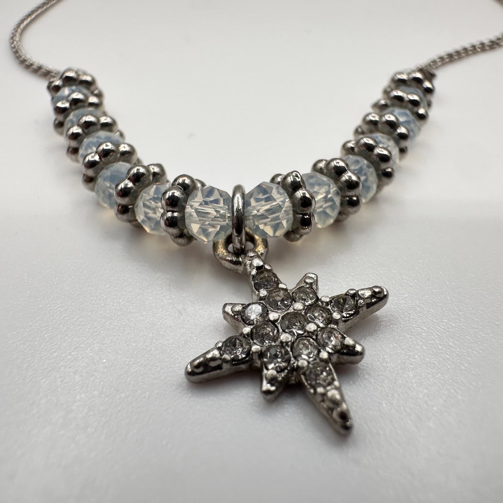 Vintage 80s Silver Tone Star Beaded Bono Bracelet Adjustable Jewelry - Thumbnail 2