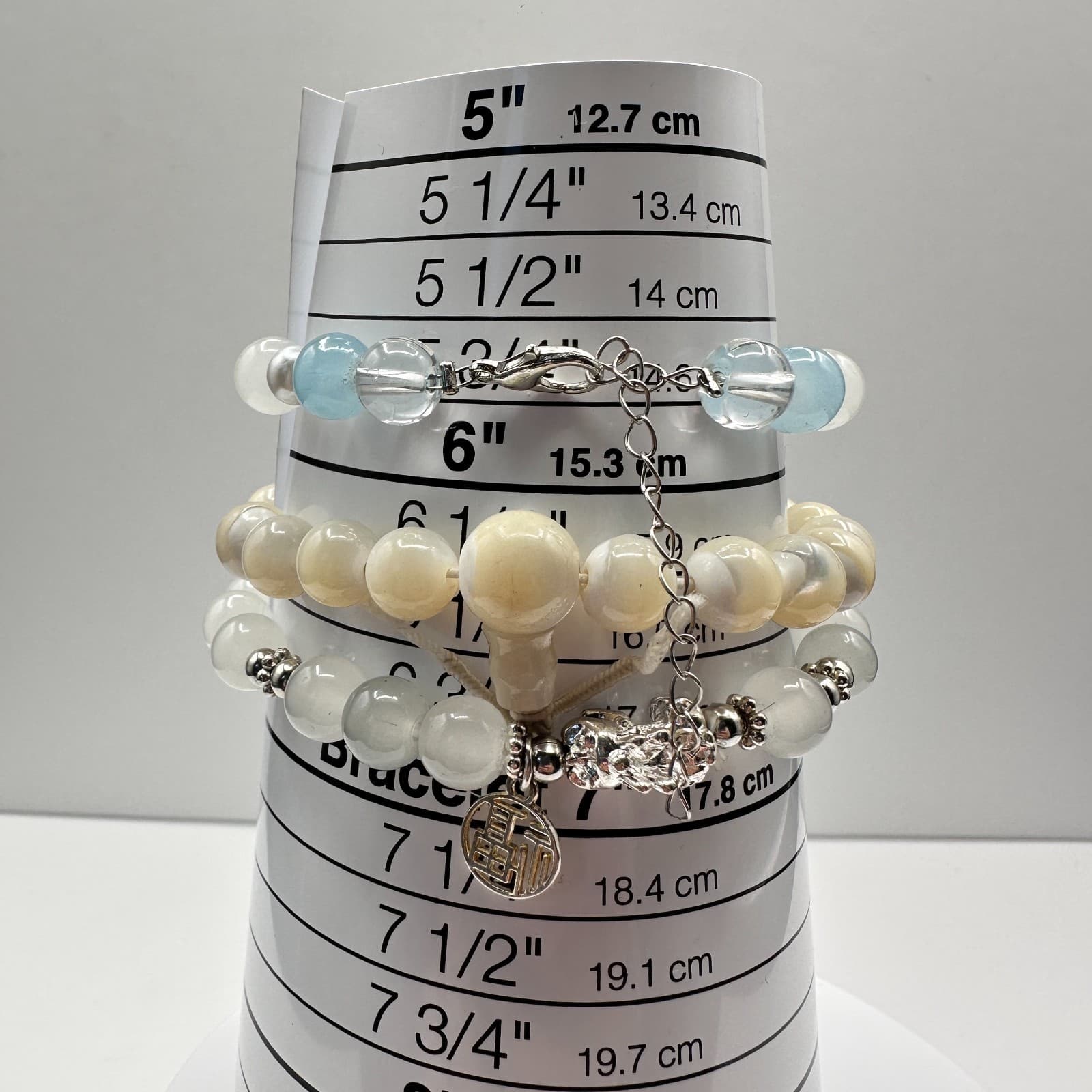 Vintage 80s Natural Aquamarine Moonstone Pixie Amulet Bead Bracelet Set Jewelry - Thumbnail 10