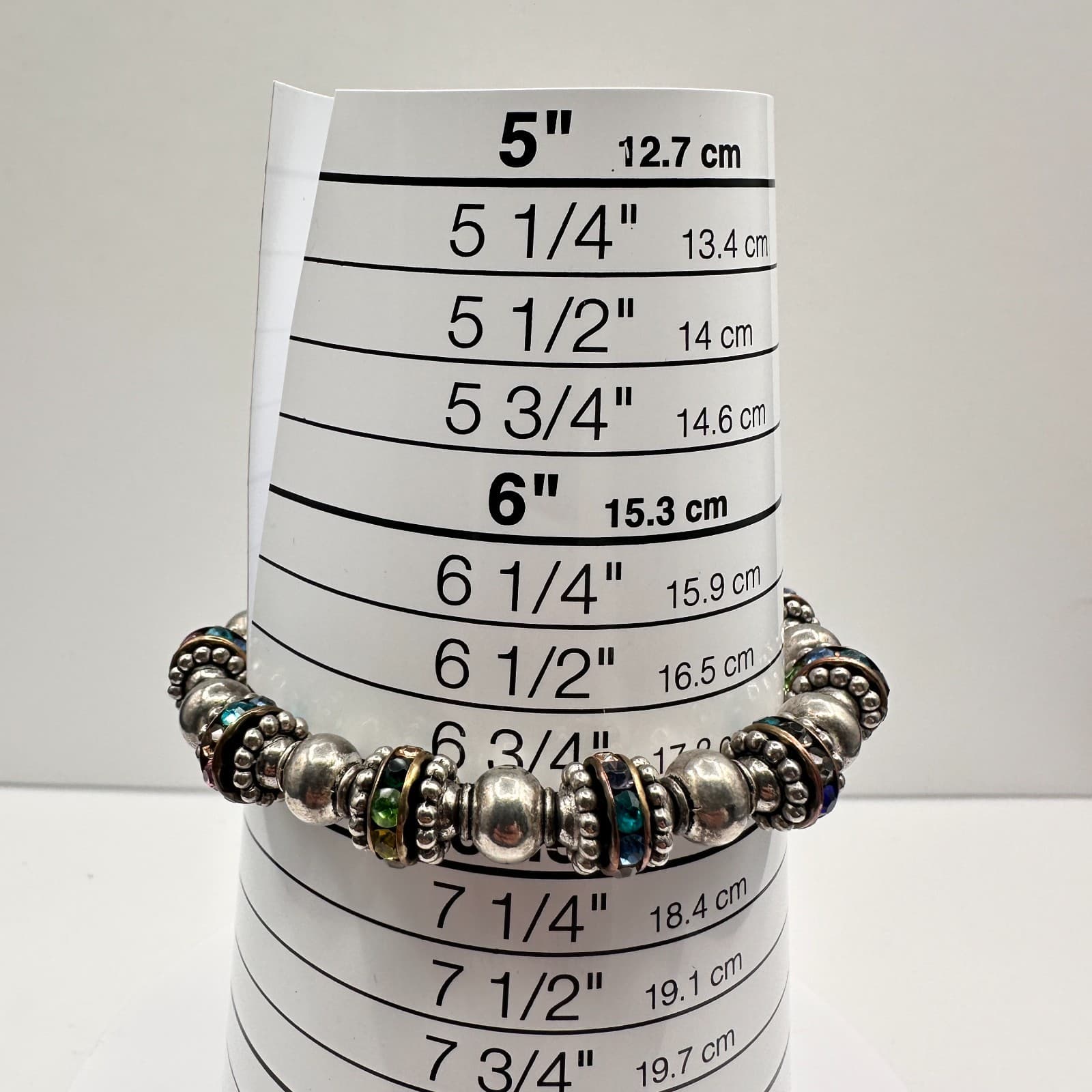 Vintage 90s Silver Tone Multi-Color Glass Beaded Stretch Bracelet Boho Jewelry - Thumbnail 7