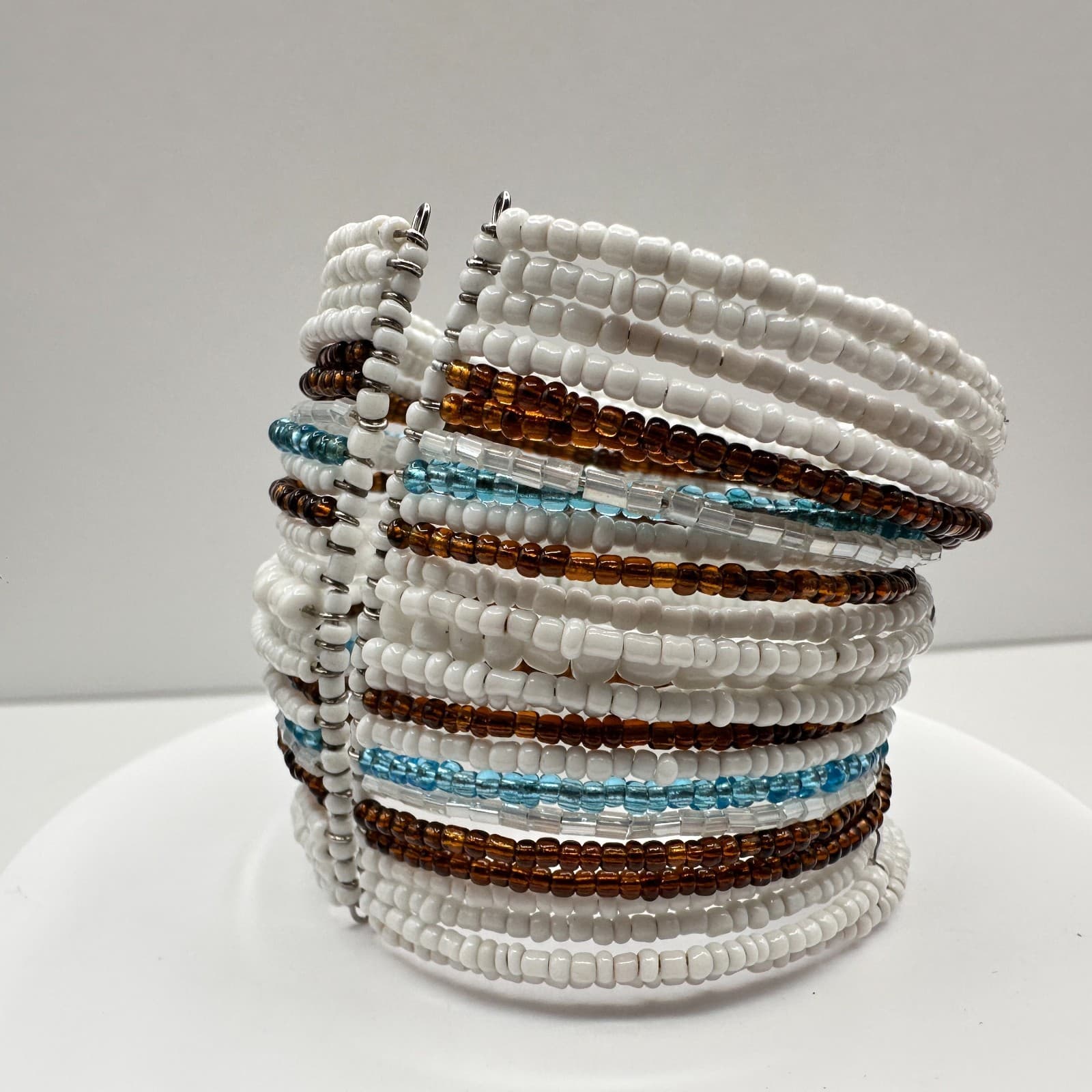 Vintage 90s Multi-Row Seed Bead Cuff Bracelet Boho Wide Stacked Women's Jewelry - Image 1