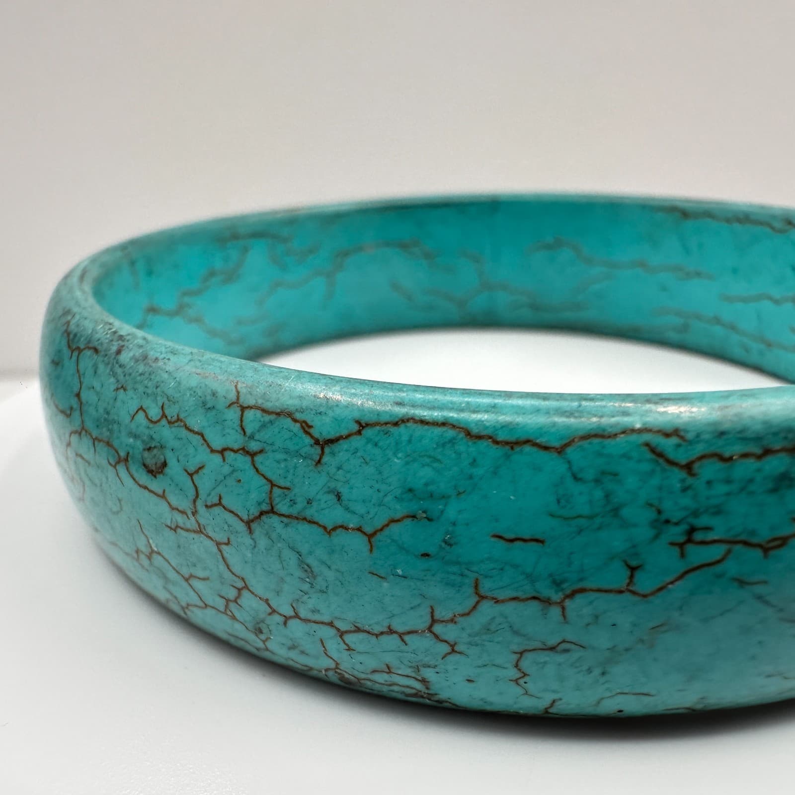 Vintage 80s Faux Turquoise Bangle Bracelet Blue Stone Boho Women's Jewelry - Thumbnail 3