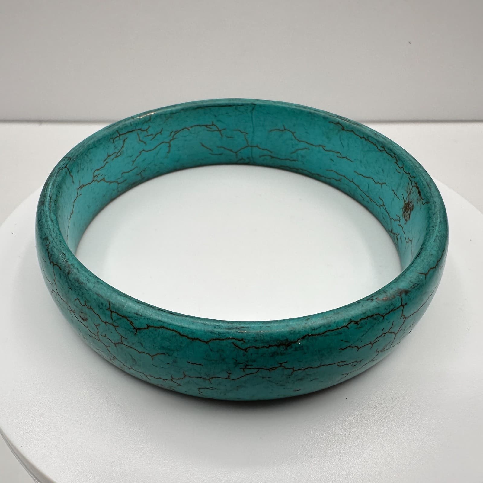 Vintage 80s Faux Turquoise Bangle Bracelet Blue Stone Boho Women's Jewelry - Thumbnail 2