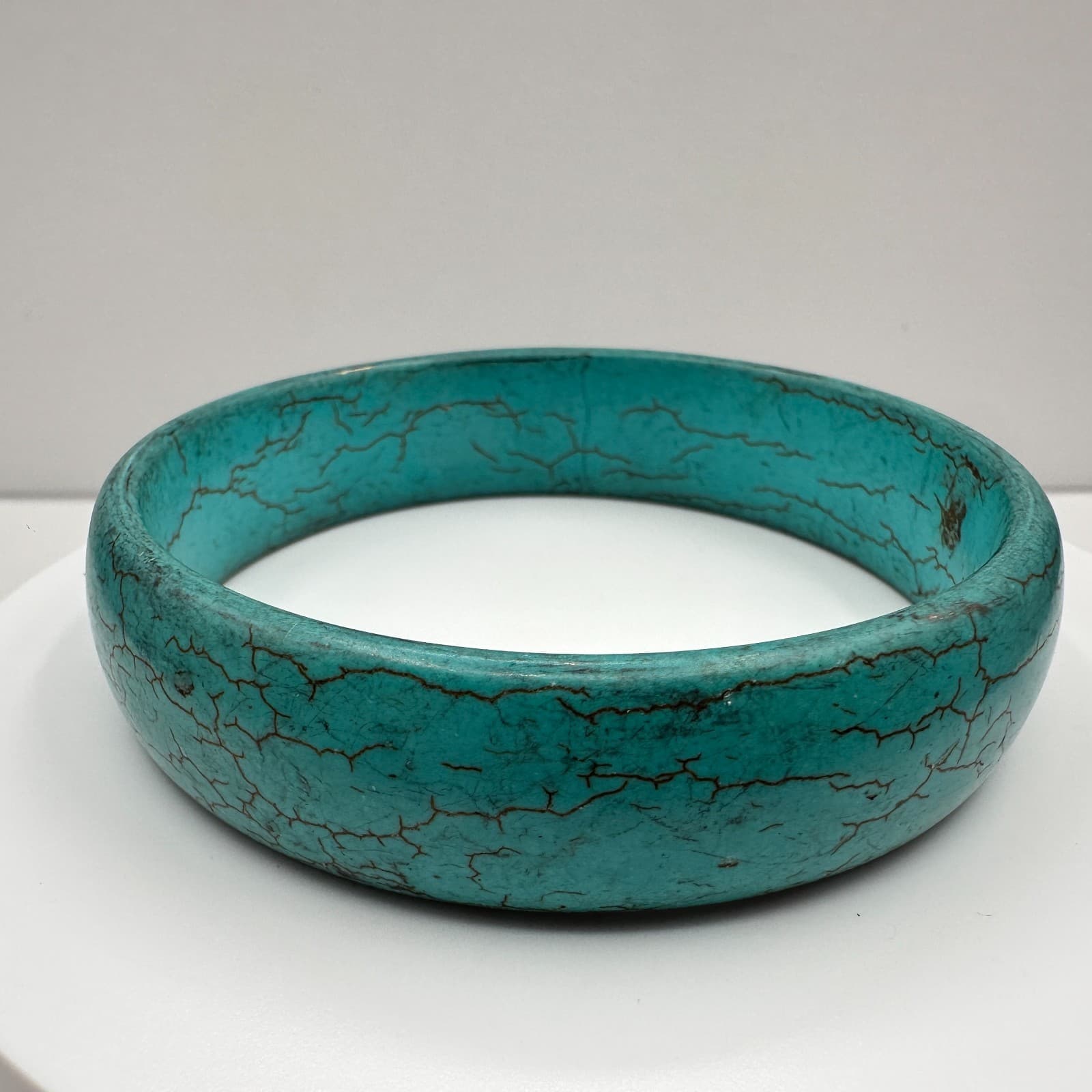 Vintage 80s Faux Turquoise Bangle Bracelet Blue Stone Boho Women's Jewelry - Image 1