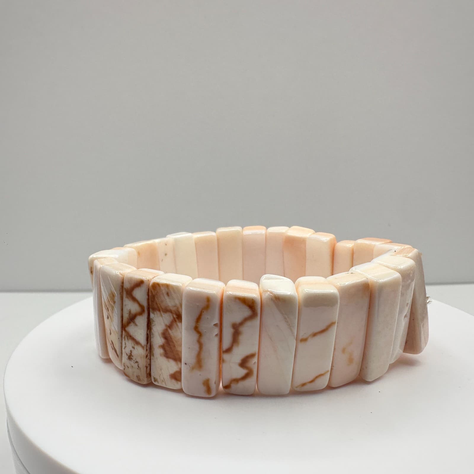 Vintage 90s Boho Cream Shell Stretch Bracelet Natural Stone Inlay Beach Style - Thumbnail 6