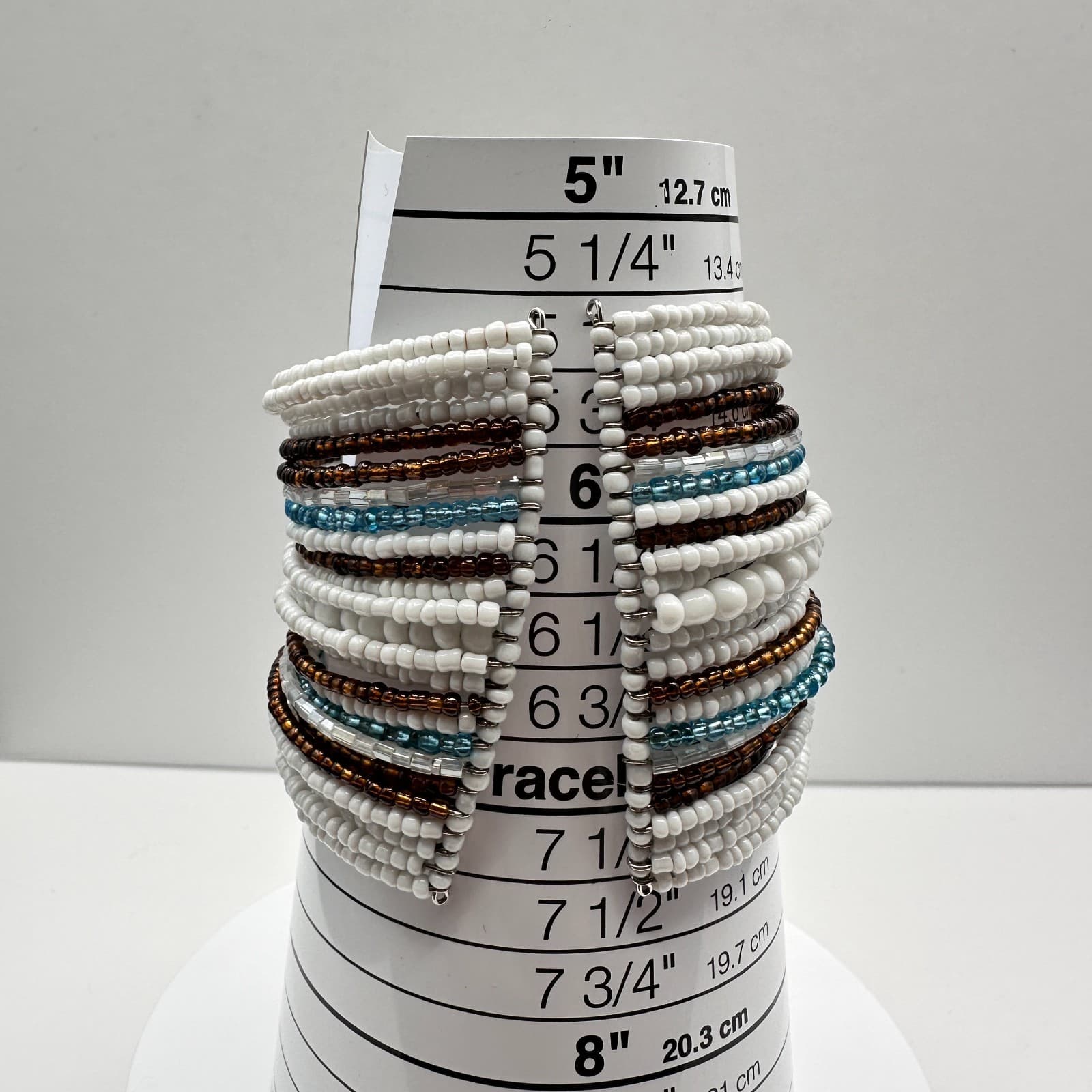 Vintage 90s Multi-Row Seed Bead Cuff Bracelet Boho Wide Stacked Women's Jewelry - Thumbnail 8