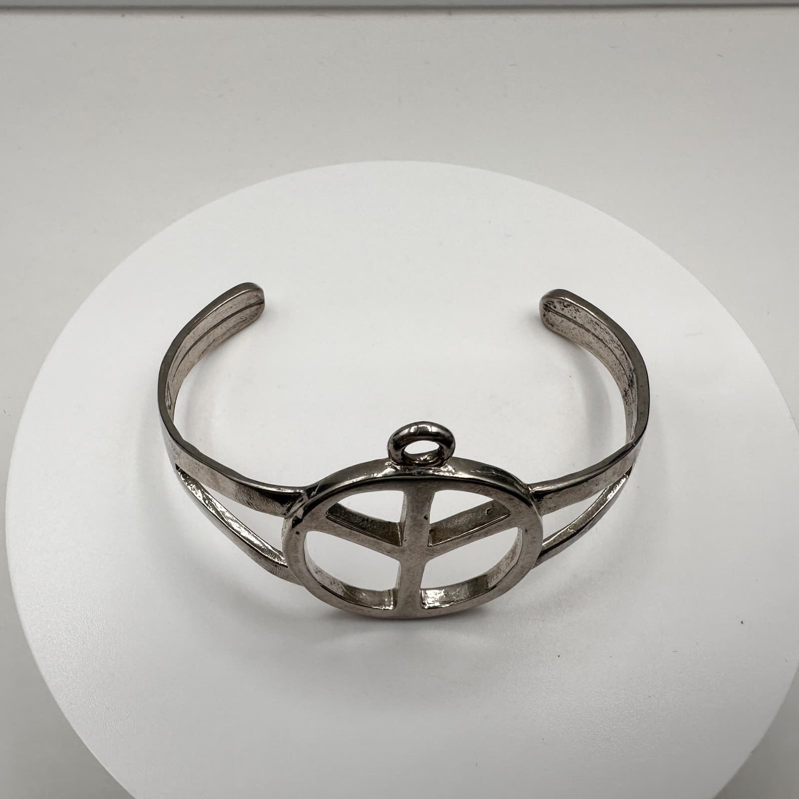Vintage 80s 90s Silver Tone Peace Sign Cuff Bracelet Boho Hippie Style Jewelry - Thumbnail 7