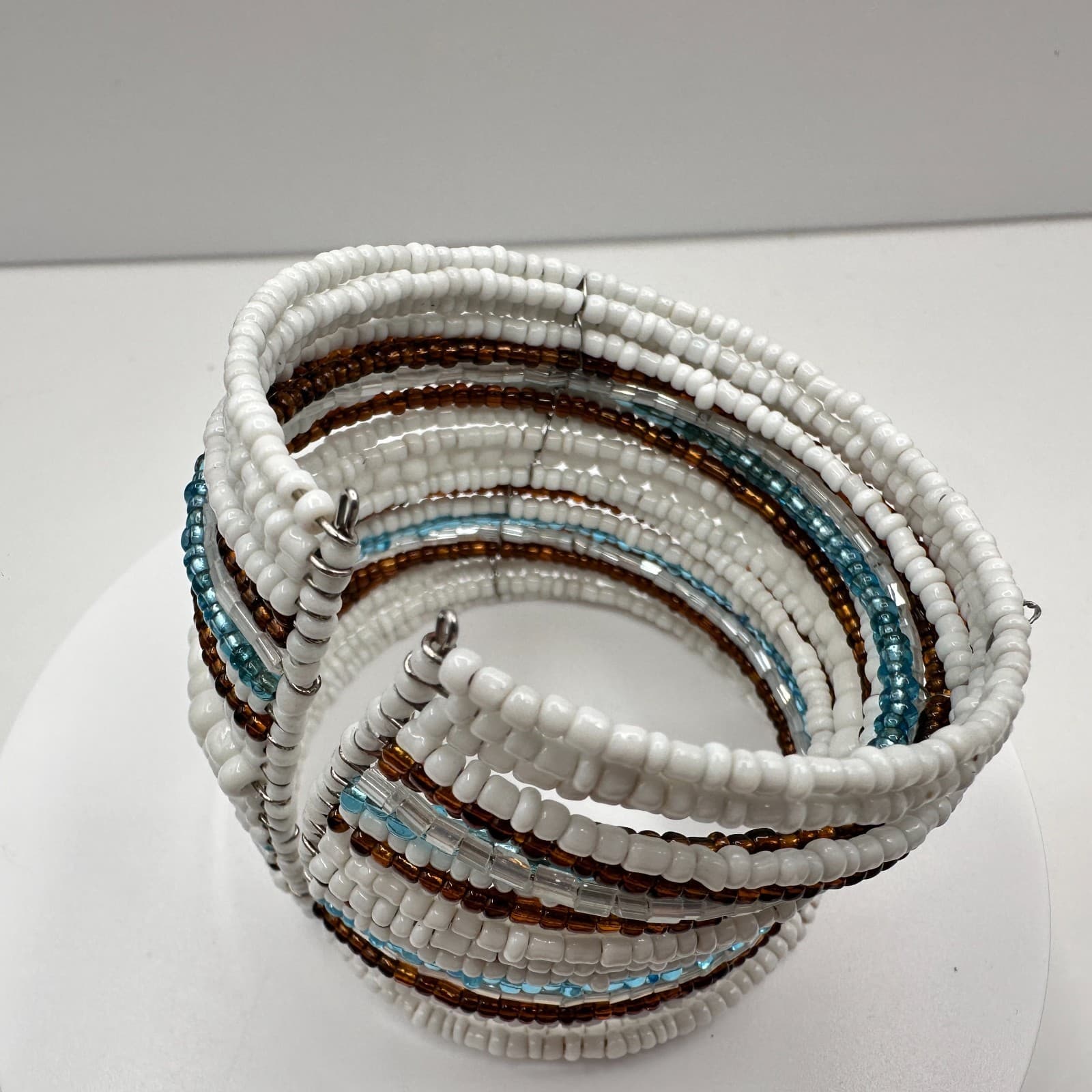 Vintage 90s Multi-Row Seed Bead Cuff Bracelet Boho Wide Stacked Women's Jewelry - Thumbnail 5