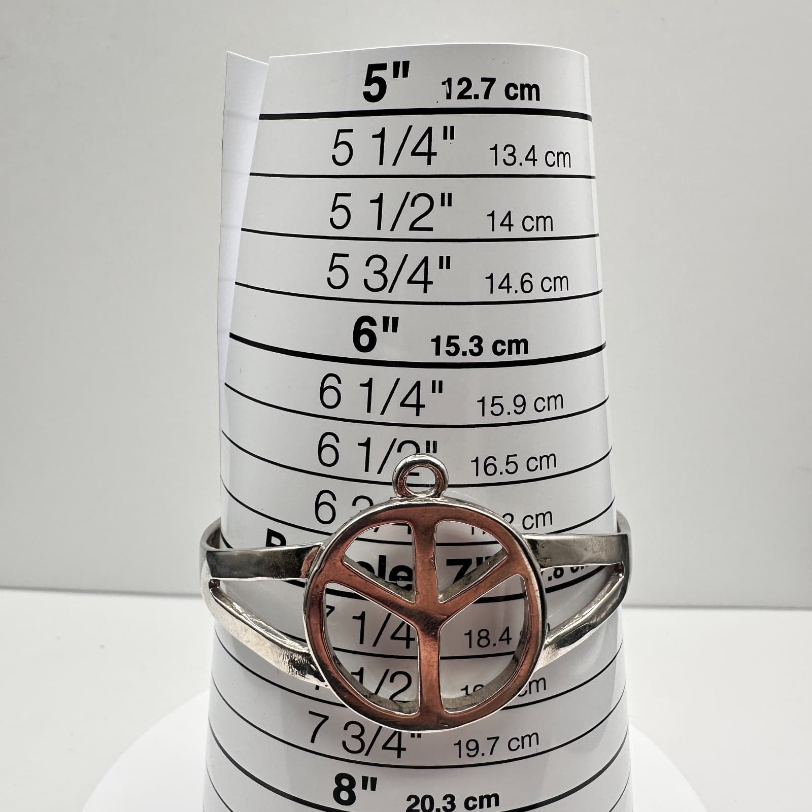 Vintage 80s 90s Silver Tone Peace Sign Cuff Bracelet Boho Hippie Style Jewelry - Thumbnail 8