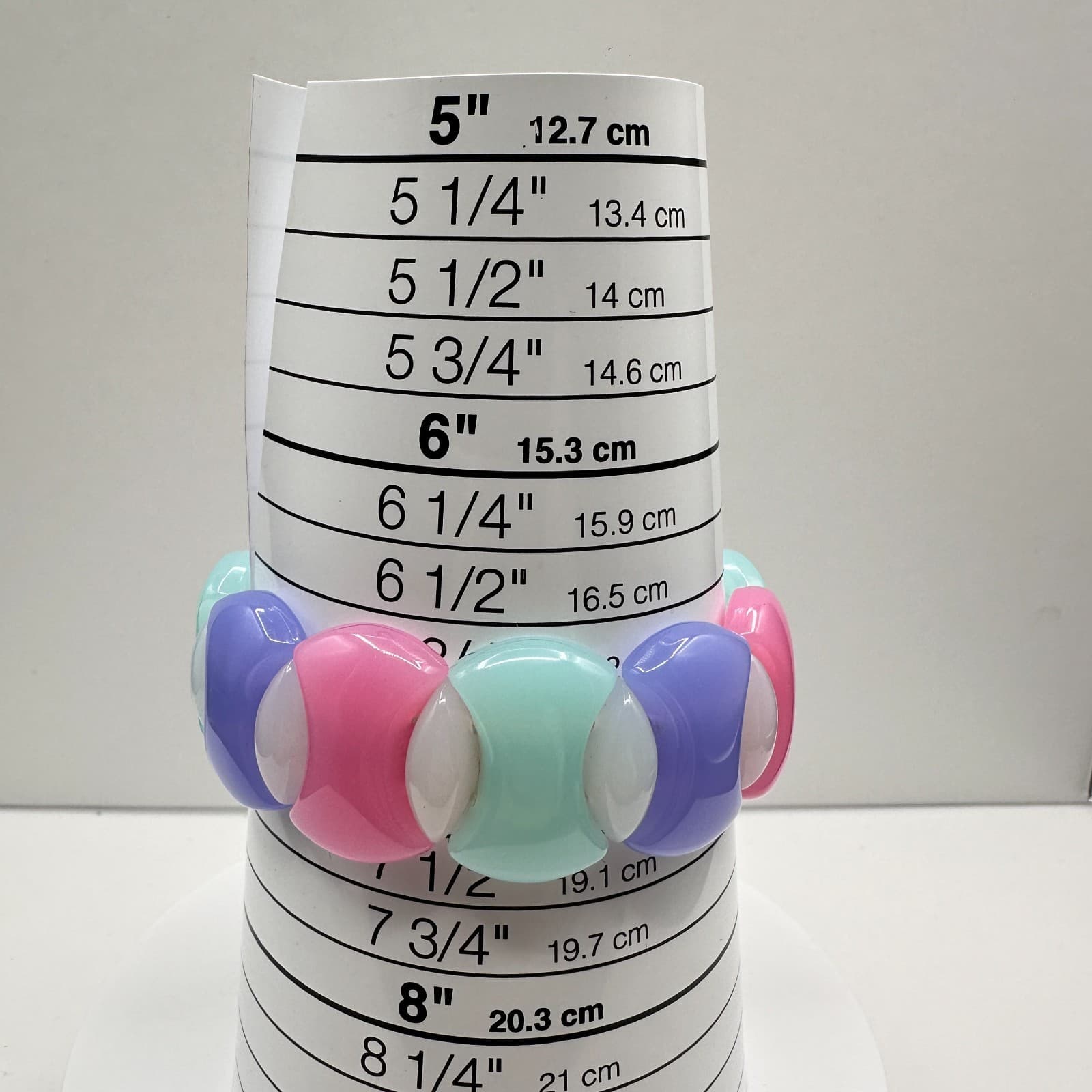 Vintage 90s Pastel Resin Stretch Bracelet Pink Purple Teal Chunky Retro Bangle - Thumbnail 5