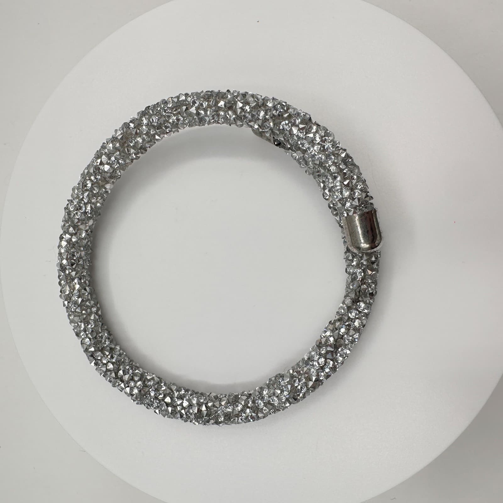 Vintage 90s Silver Tone Glass Mesh Wrap Bracelet Sparkly Boho Glamour Jewelry - Thumbnail 8