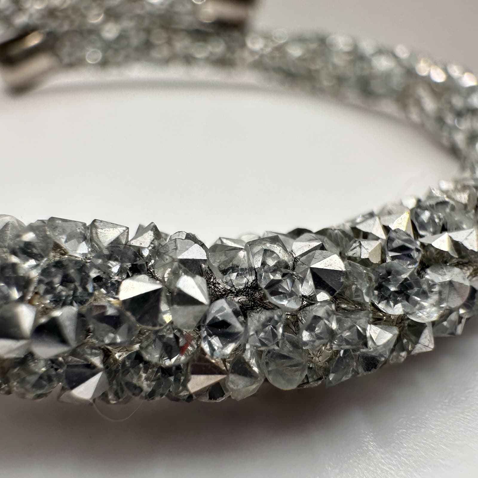 Vintage 90s Silver Tone Glass Mesh Wrap Bracelet Sparkly Boho Glamour Jewelry - Thumbnail 4