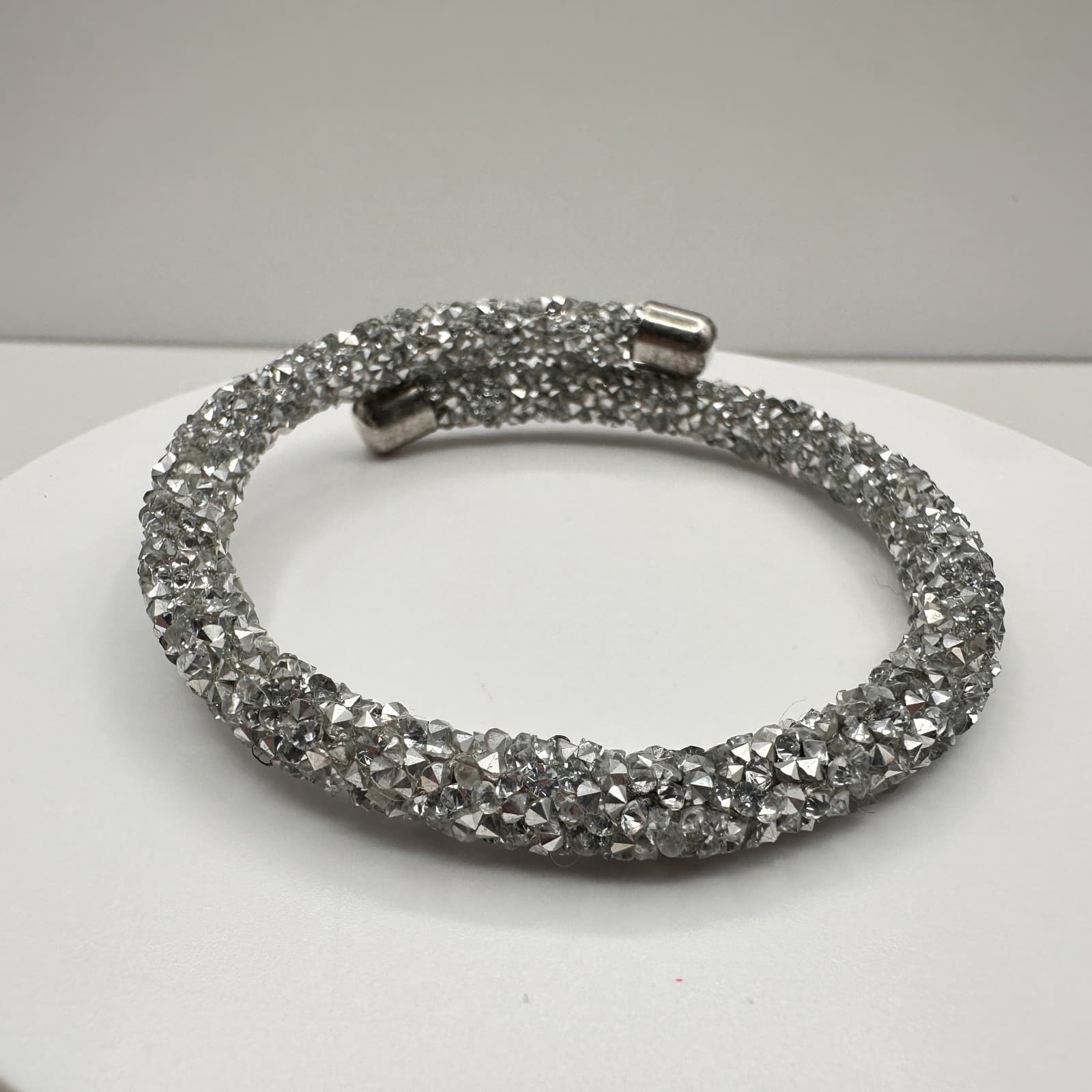 Vintage 90s Silver Tone Glass Mesh Wrap Bracelet Sparkly Boho Glamour Jewelry - Image 1