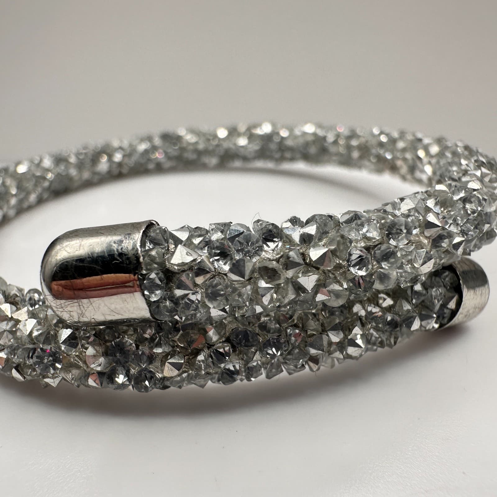 Vintage 90s Silver Tone Glass Mesh Wrap Bracelet Sparkly Boho Glamour Jewelry - Thumbnail 6