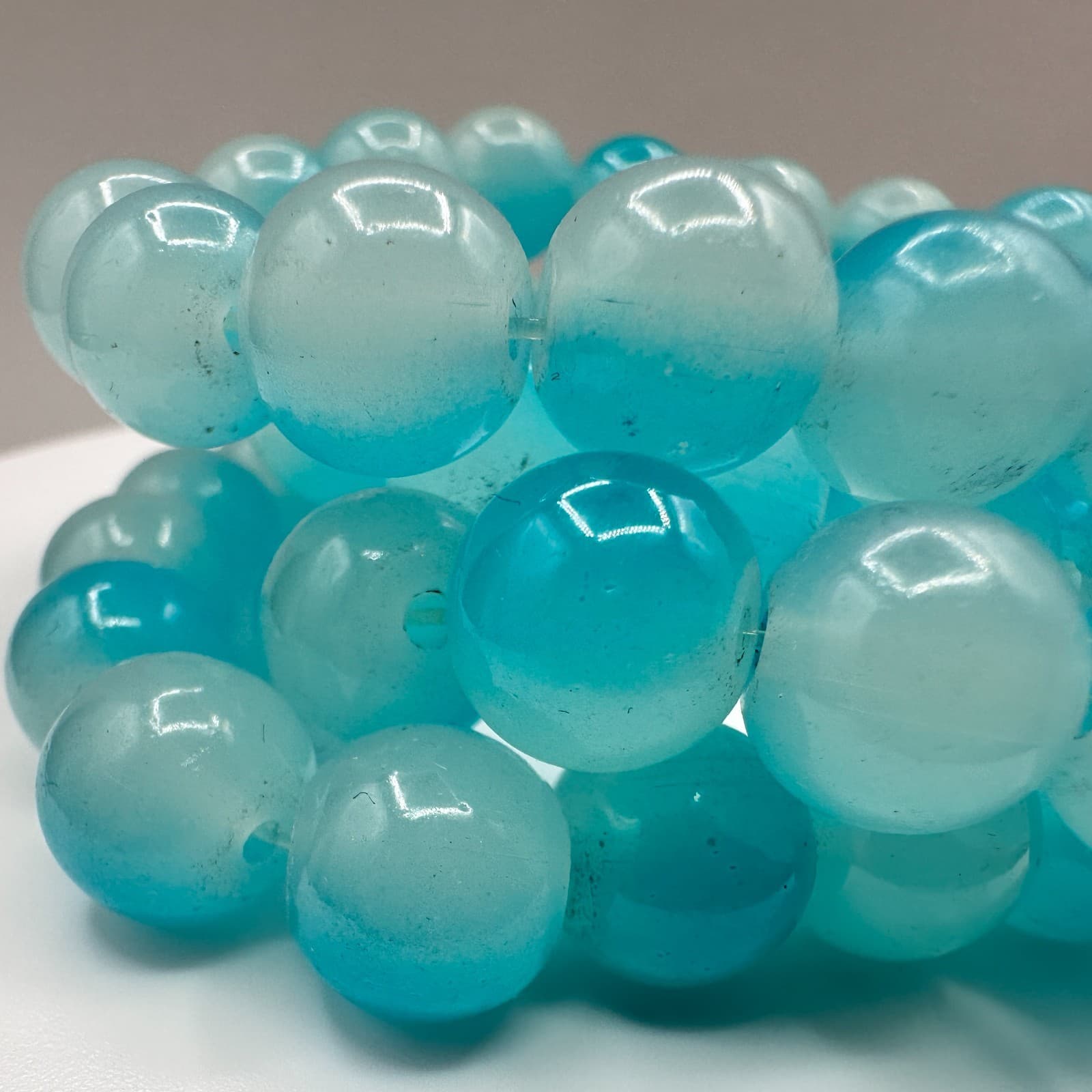 Vintage 90s Blue Aqua Quartz Glass Bead Stretch Bracelet Boho Stackable Fashion - Thumbnail 5