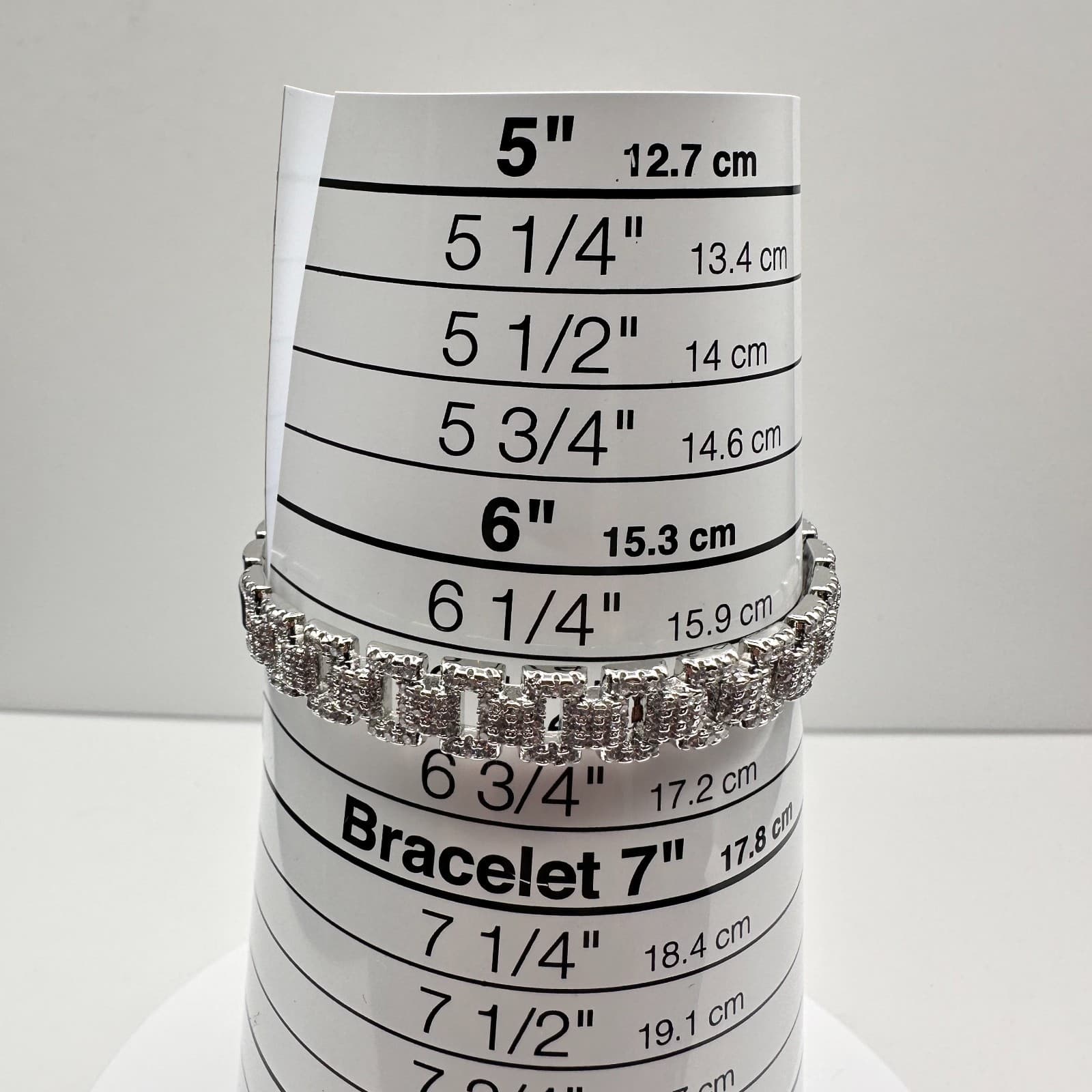 Vintage 90s Silver Tone Pave Glass Cuff Bracelet Rectangular Link Fashion - Thumbnail 7