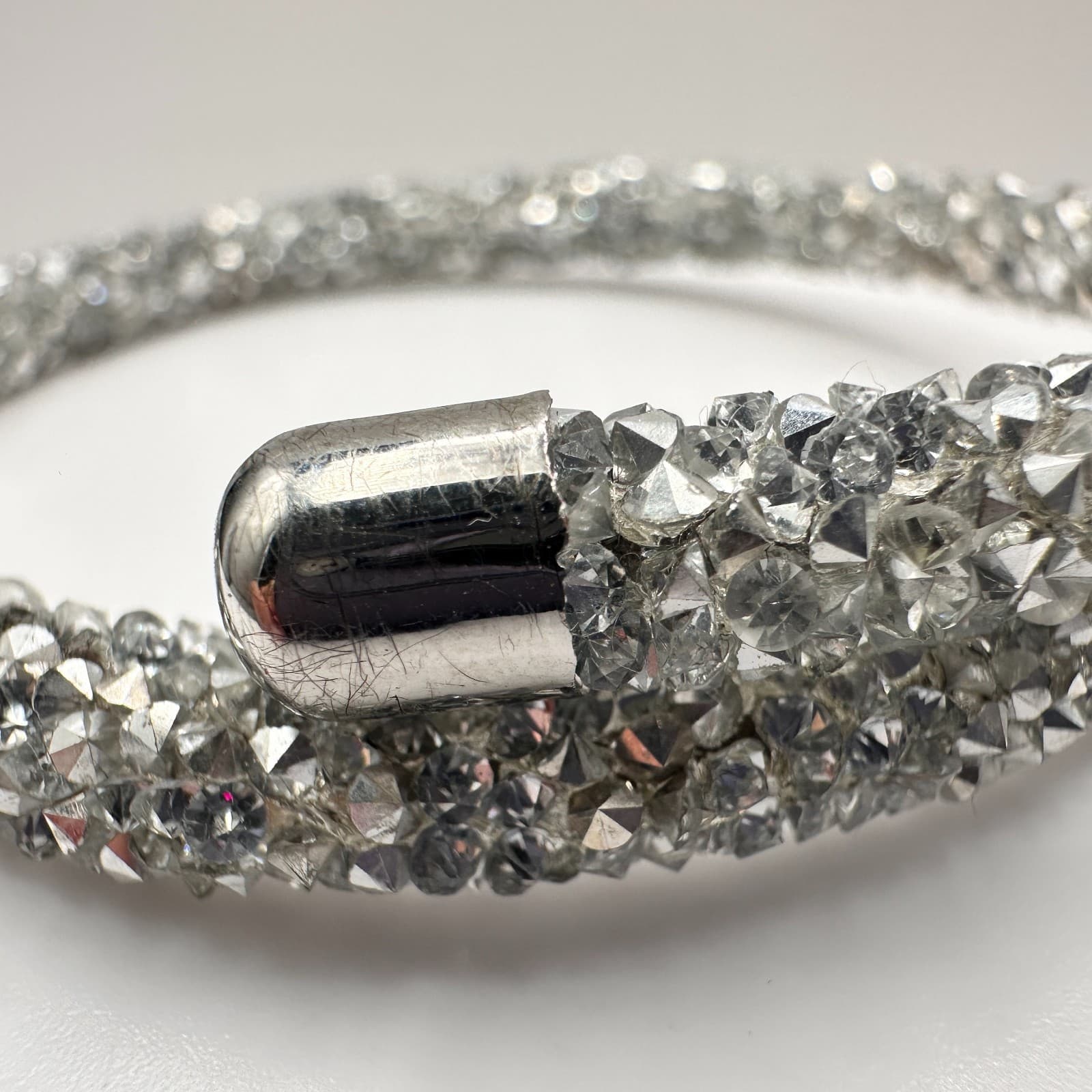 Vintage 90s Silver Tone Glass Mesh Wrap Bracelet Sparkly Boho Glamour Jewelry - Thumbnail 7