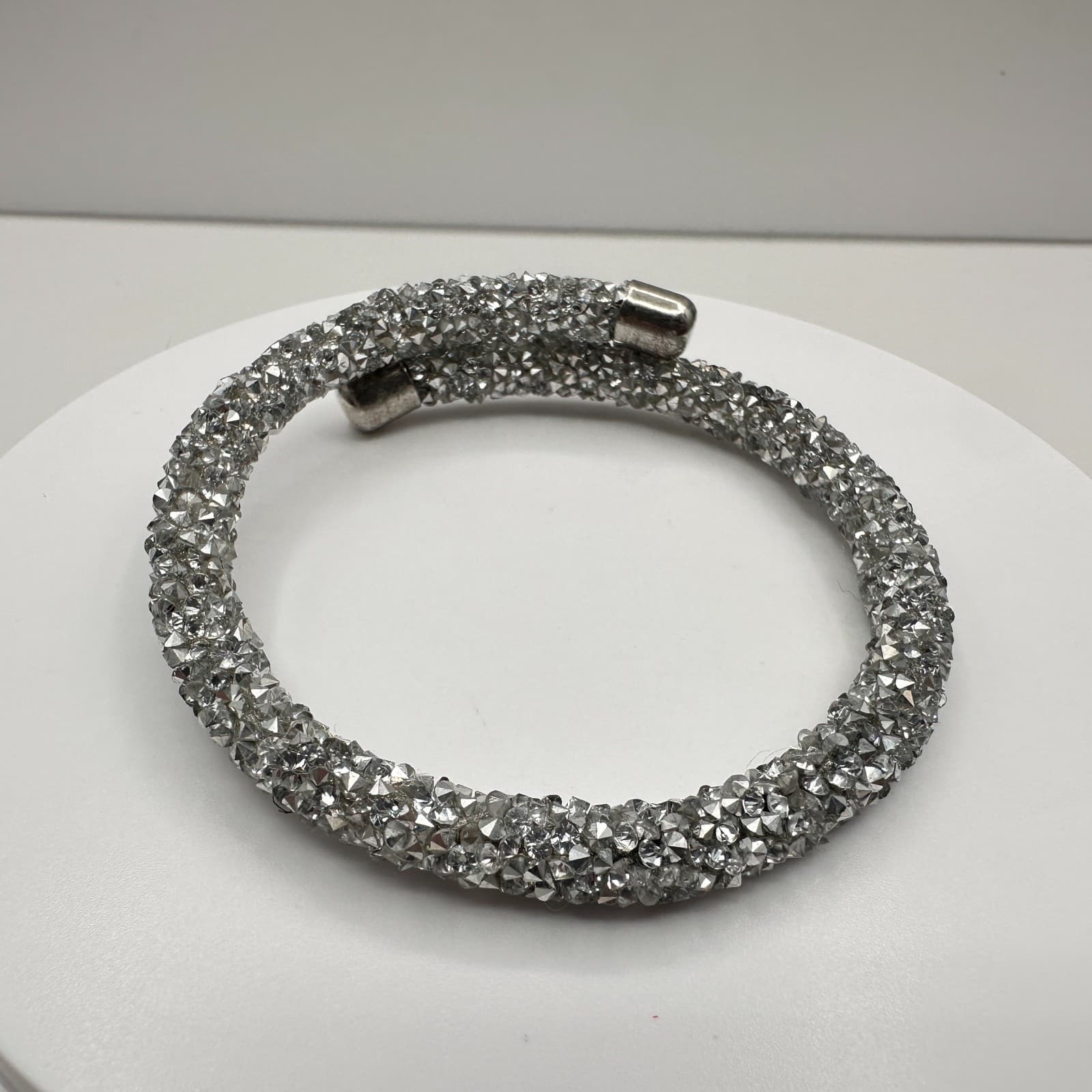 Vintage 90s Silver Tone Glass Mesh Wrap Bracelet Sparkly Boho Glamour Jewelry - Thumbnail 2