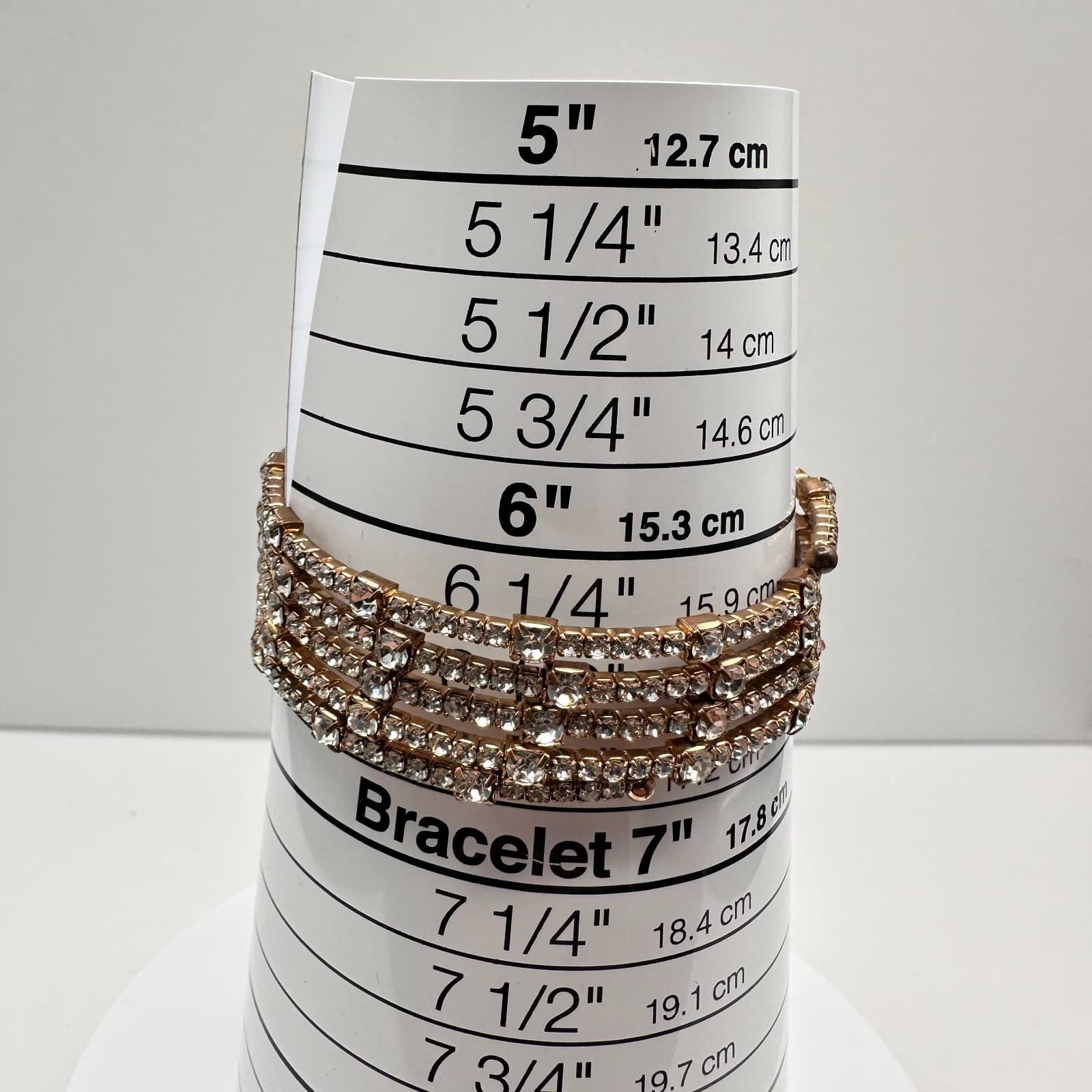 Vintage 60s 70s Gold Tone 4-Row Rhinestone Coil Wrap Bracelet Mid-Century Style - Thumbnail 8