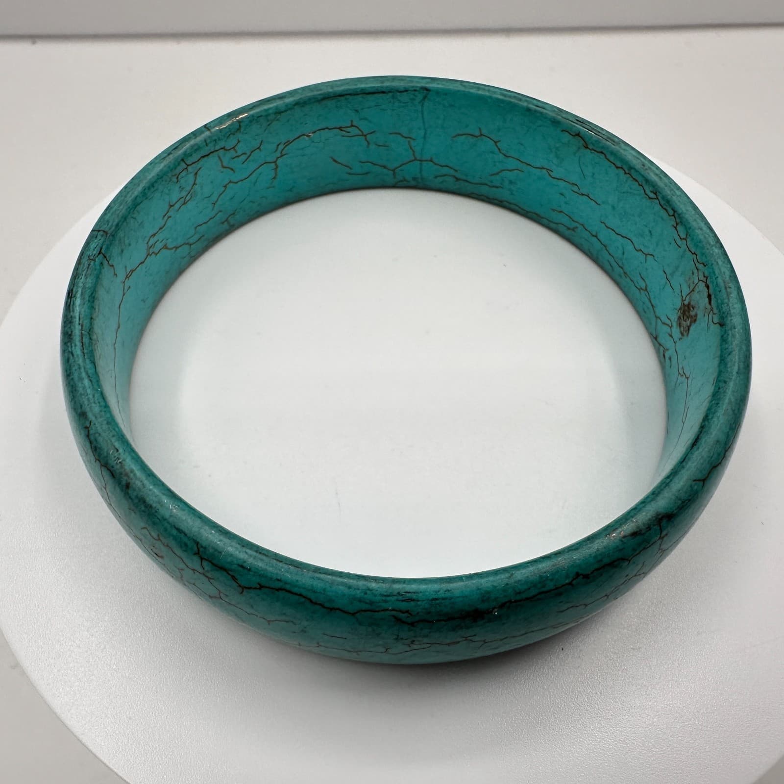 Vintage 80s Faux Turquoise Bangle Bracelet Blue Stone Boho Women's Jewelry - Thumbnail 4