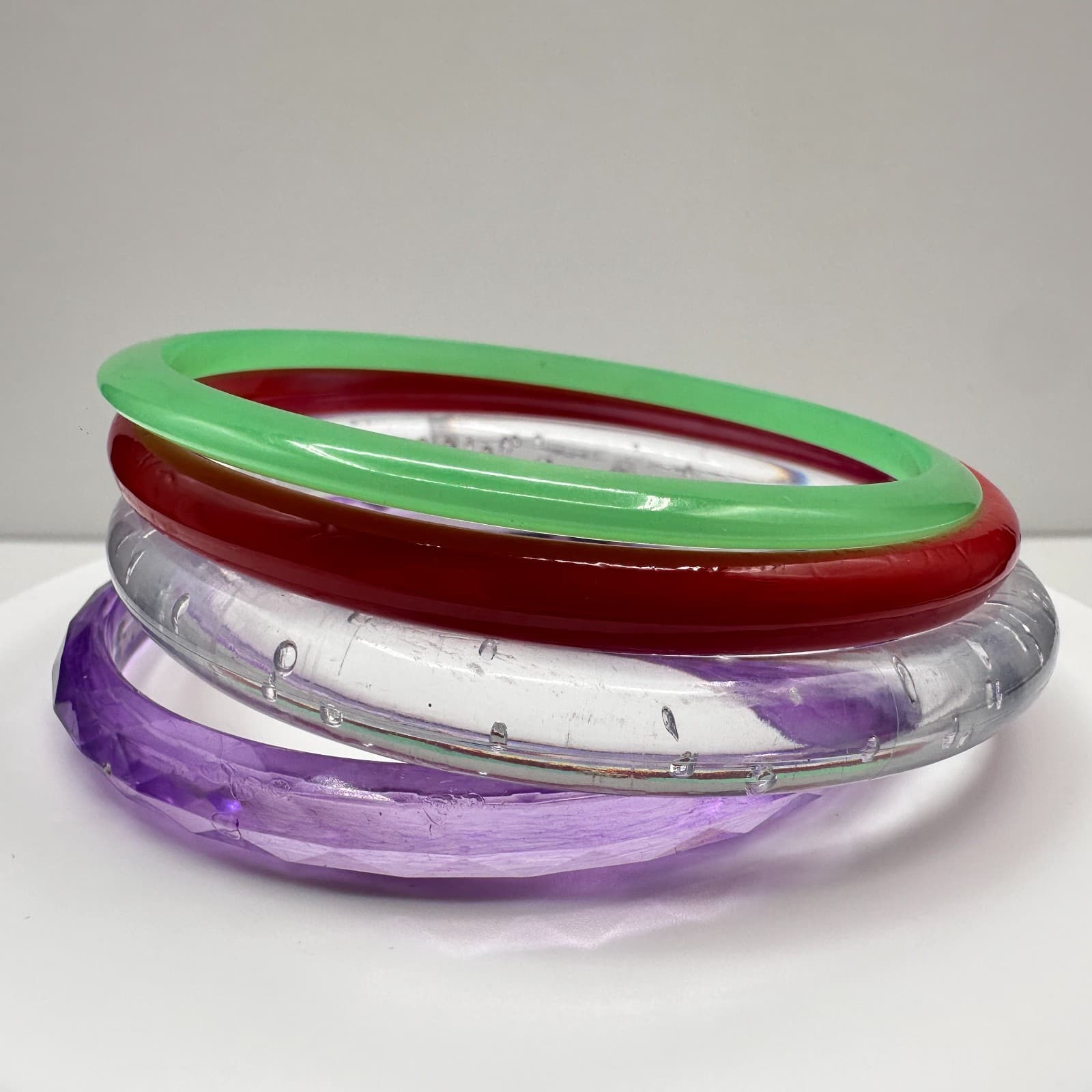 Vintage 80s Colorful Acrylic Resin Bangle Bracelet Set Women's Fashion Jewelry - Image 1