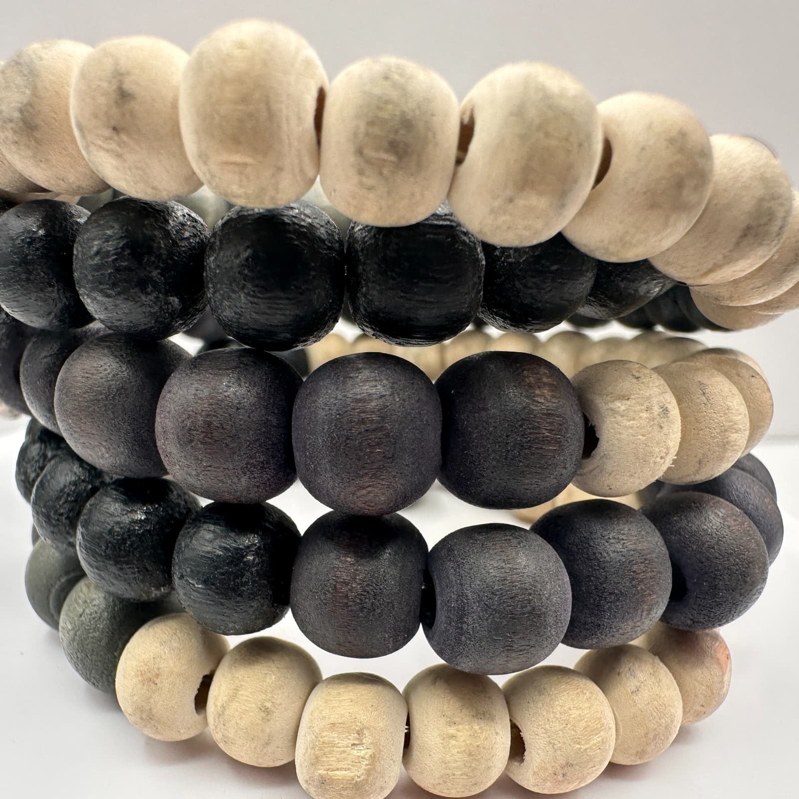 Vintage 90s Boho Wooden Bead Coil Wrap Bracelet Neutral Classic Fashion Jewelry - Thumbnail 3