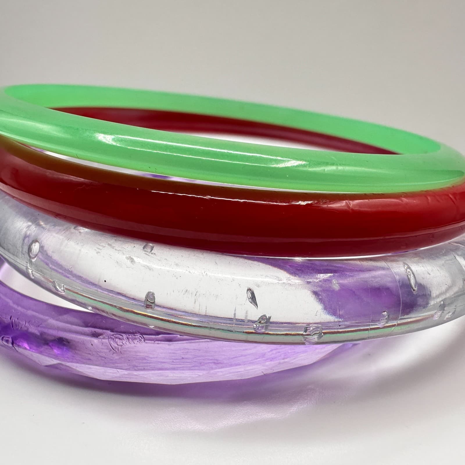 Vintage 80s Colorful Acrylic Resin Bangle Bracelet Set Women's Fashion Jewelry - Thumbnail 4